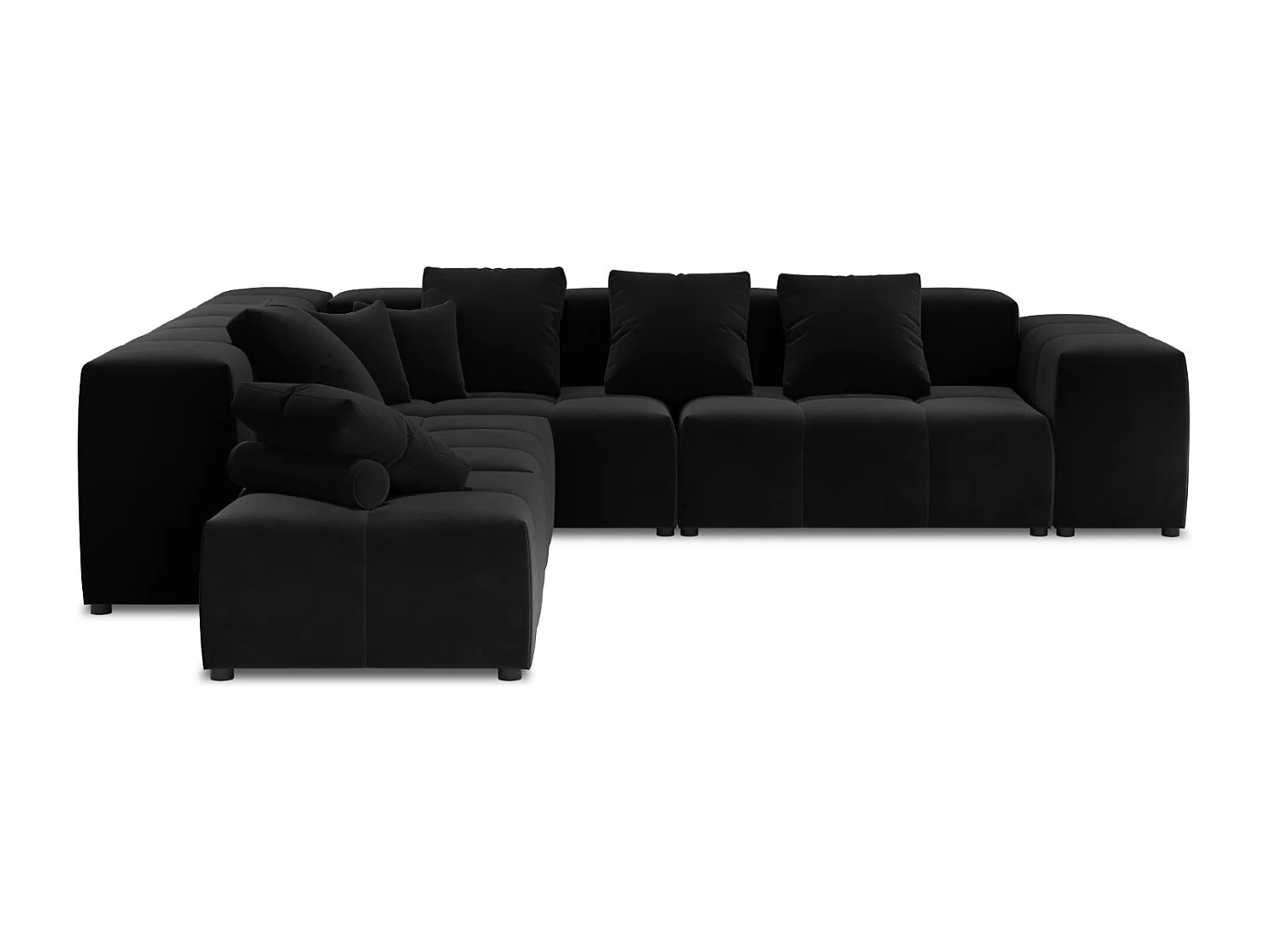 Cosmopolitan Design - Canapé d'angle symétrique modulable "Rome" 7 places en velours noir - 320x320x75cm