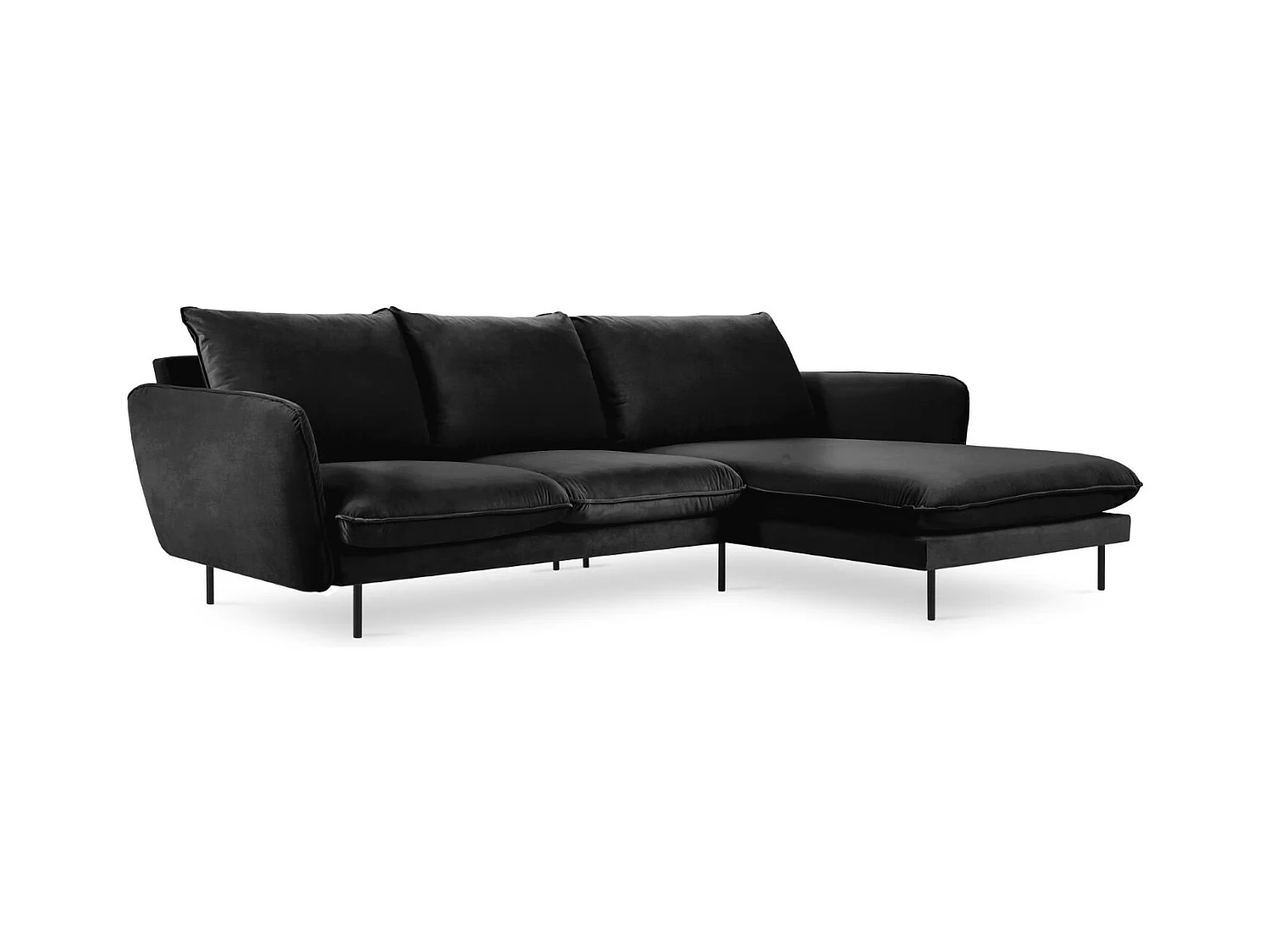 Cosmopolitan Design - Canapé d'angle droit "Vienna" 5 places en velours noir - 255x170x95cm