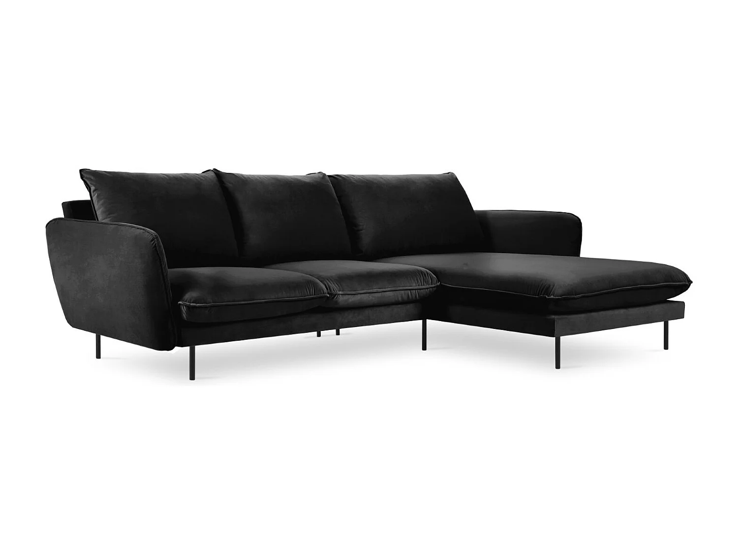 Cosmopolitan Design - Canapé d'angle droit "Vienna" 5 places en velours noir - 255x170x95cm