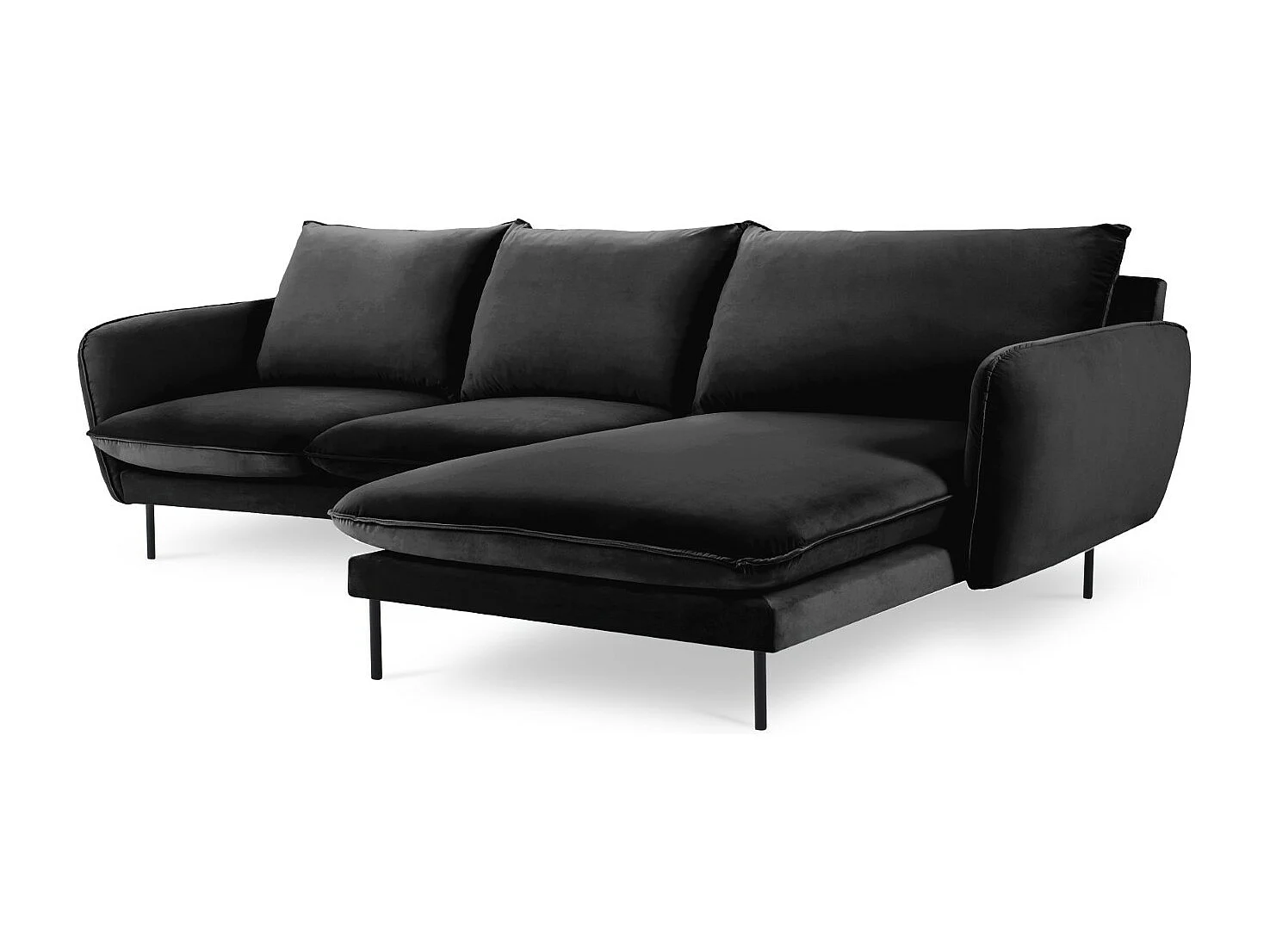 Cosmopolitan Design - Canapé d'angle droit "Vienna" 5 places en velours noir - 255x170x95cm