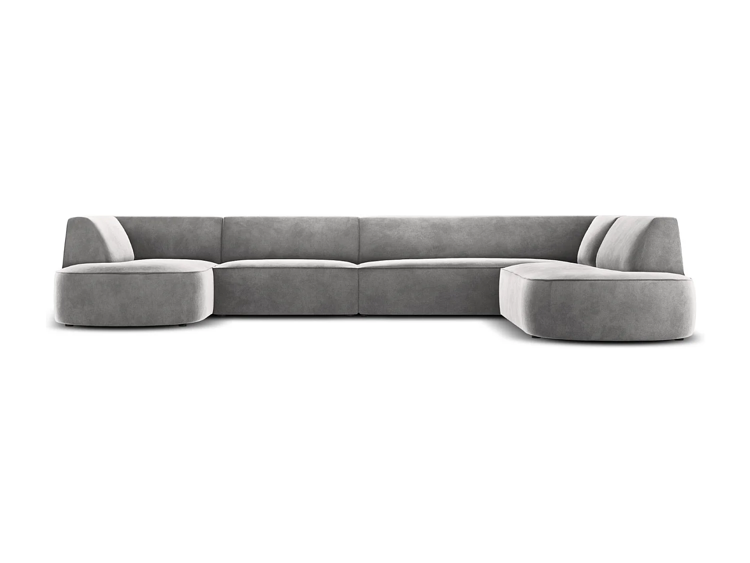 CXL by Christian Lacroix - Sofá de canto direito panorâmico "Charles" 7 lugares em veludo cinza claro - 366x273x69cm