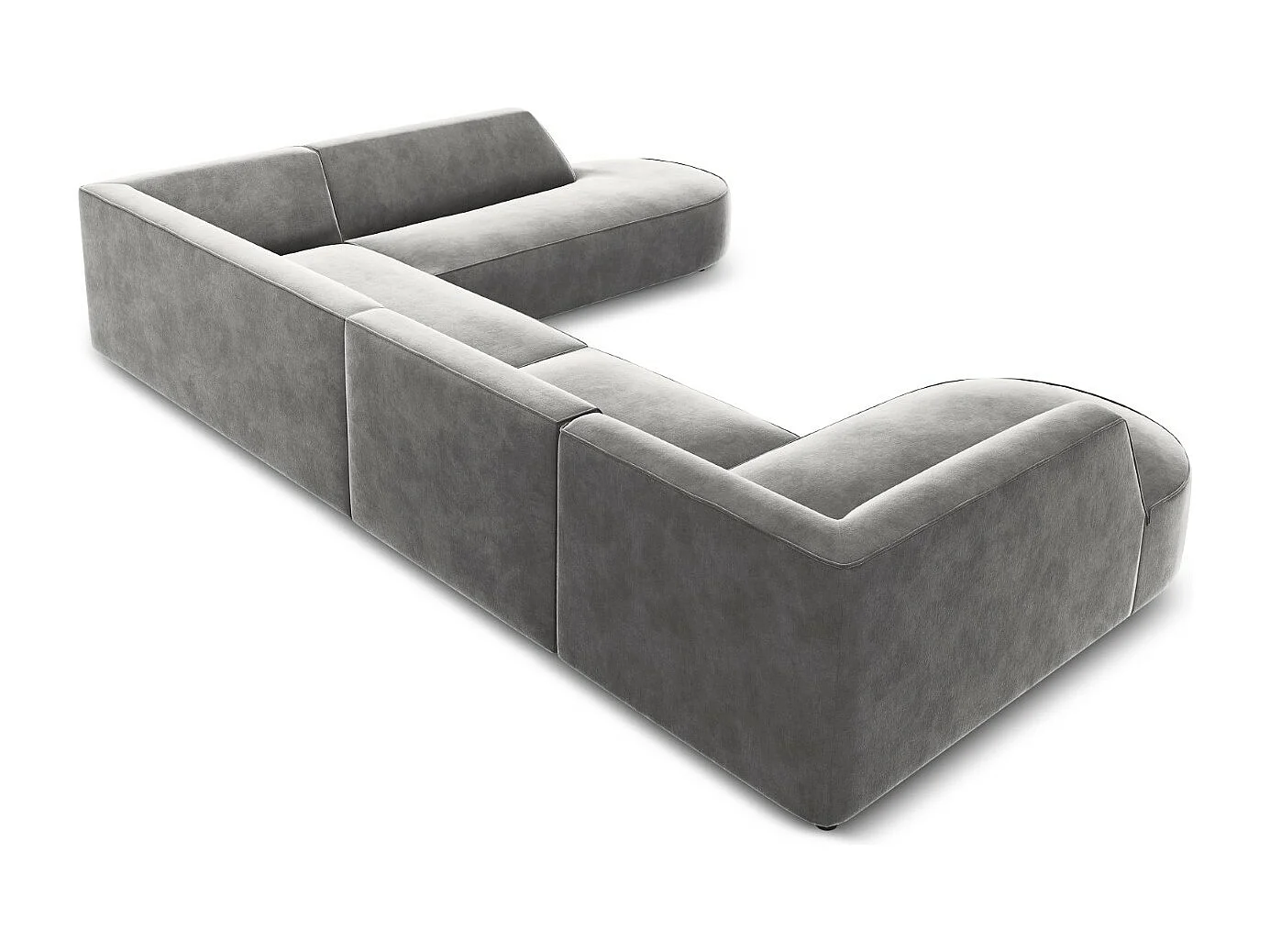 CXL by Christian Lacroix - Sofá de canto direito panorâmico "Charles" 7 lugares em veludo cinza claro - 366x273x69cm