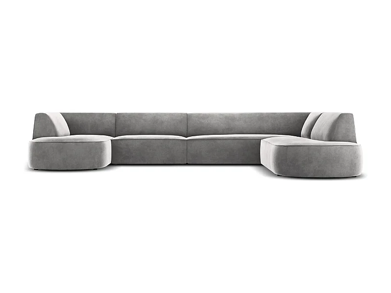 CXL by Christian Lacroix - Canapé d'angle droit panoramique "Charles" 7 places en velours gris clair - 366x273x69cm