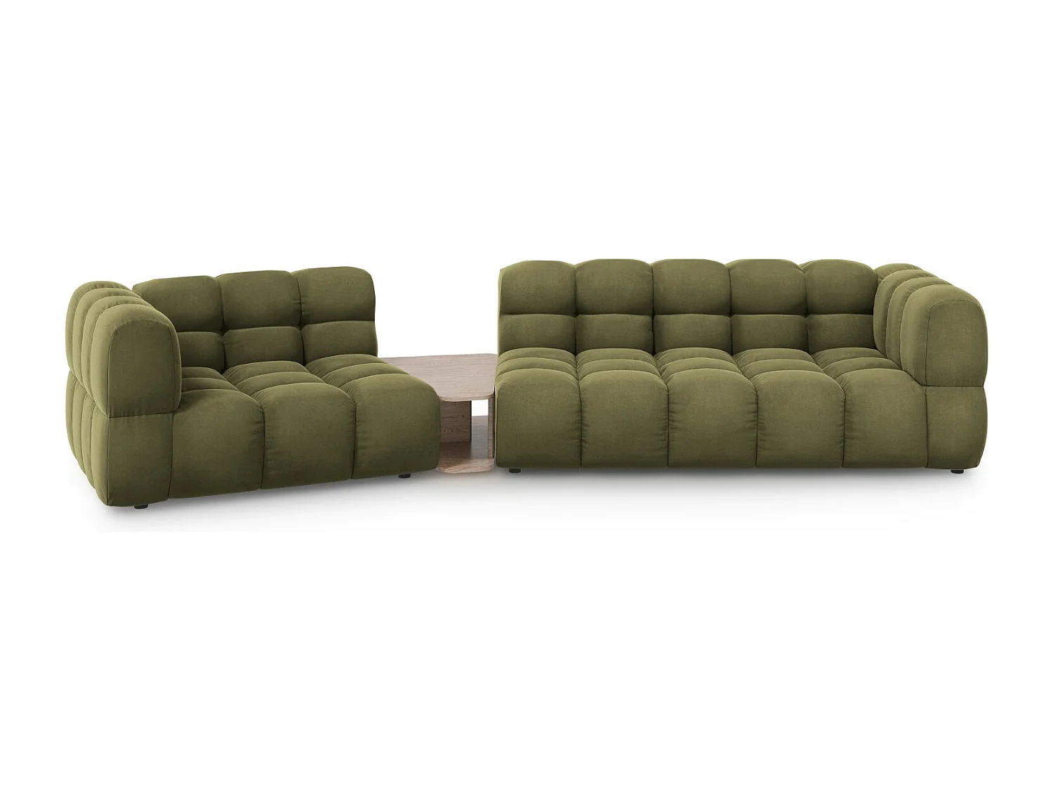 Cosmopolitan Design - Linker modulaire bank "Sky" 3 zitplaatsen, Flueel, Lichtgroen - 353x148x75cm