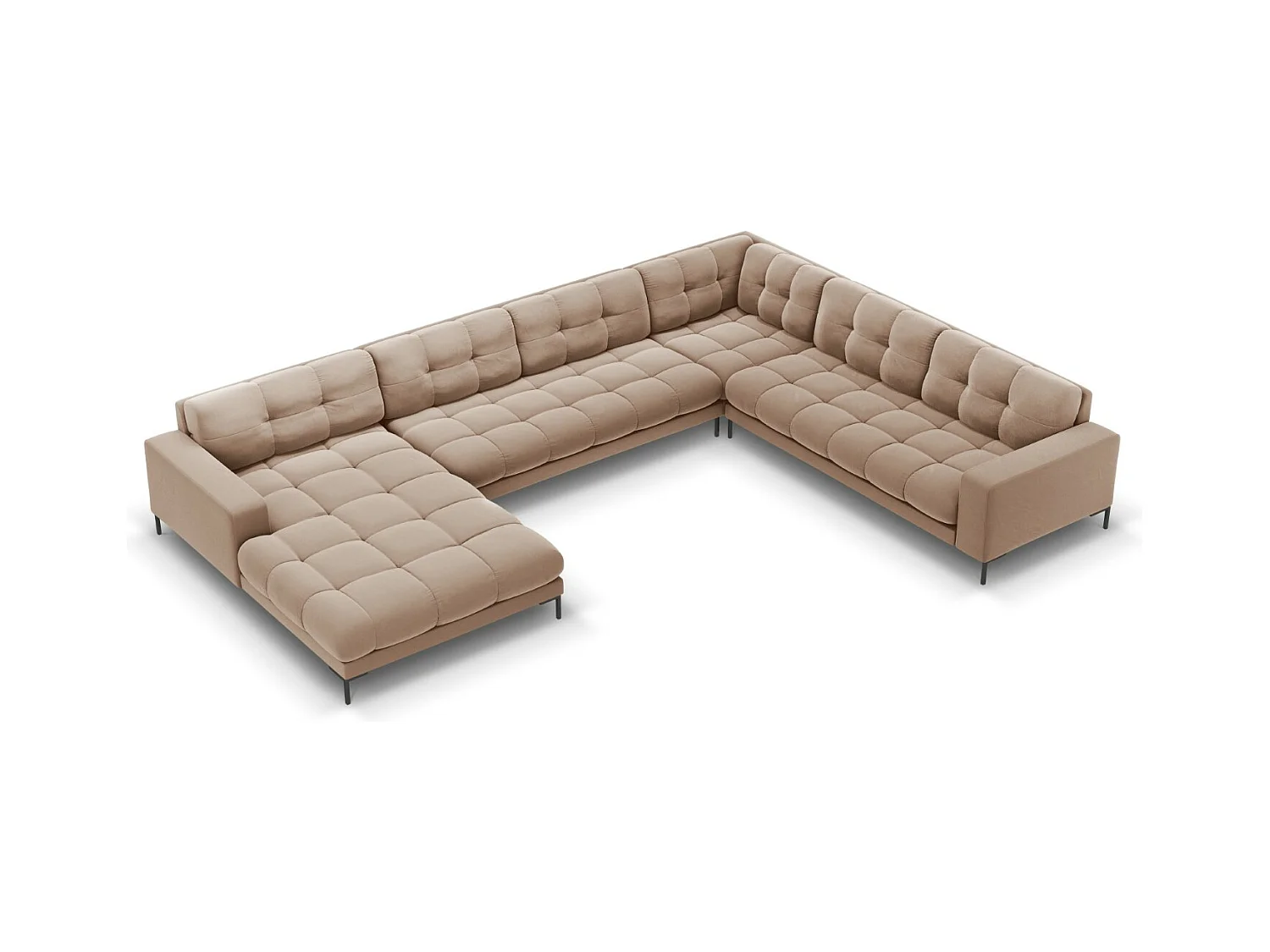 Cosmopolitan Design - Canapé d'angle droit panoramique "Bali" 7 places en velours beige - 327x256x75cm