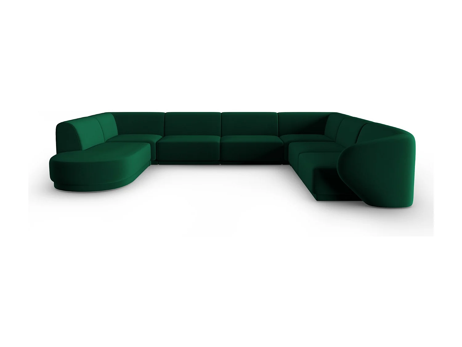 CXL by Christian Lacroix - Canapé d'angle droit panoramique modulable "Lionel" 8 places en velours vert bouteille - 342x323x74cm