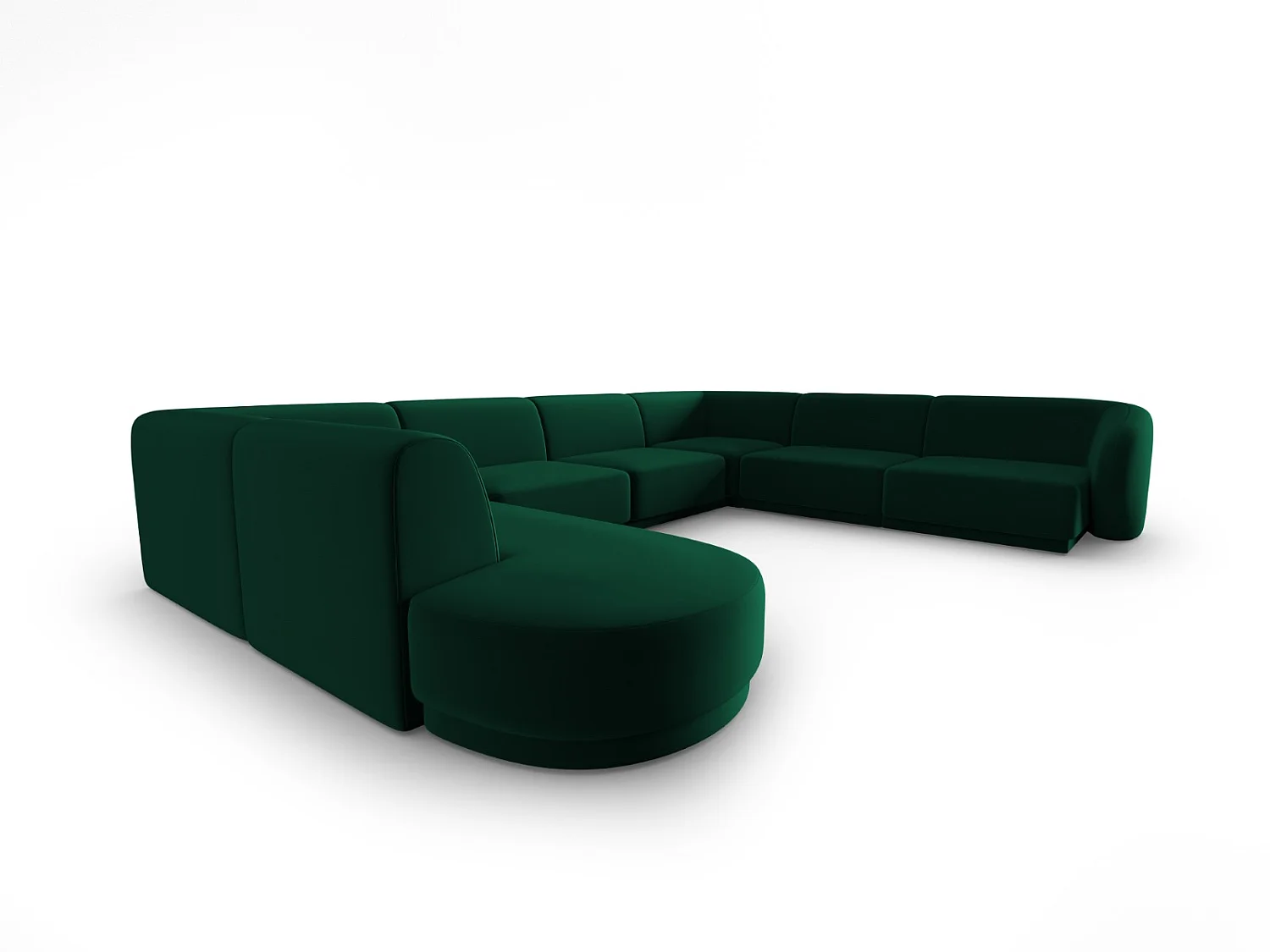CXL by Christian Lacroix - Canapé d'angle droit panoramique modulable "Lionel" 8 places en velours vert bouteille - 342x323x74cm