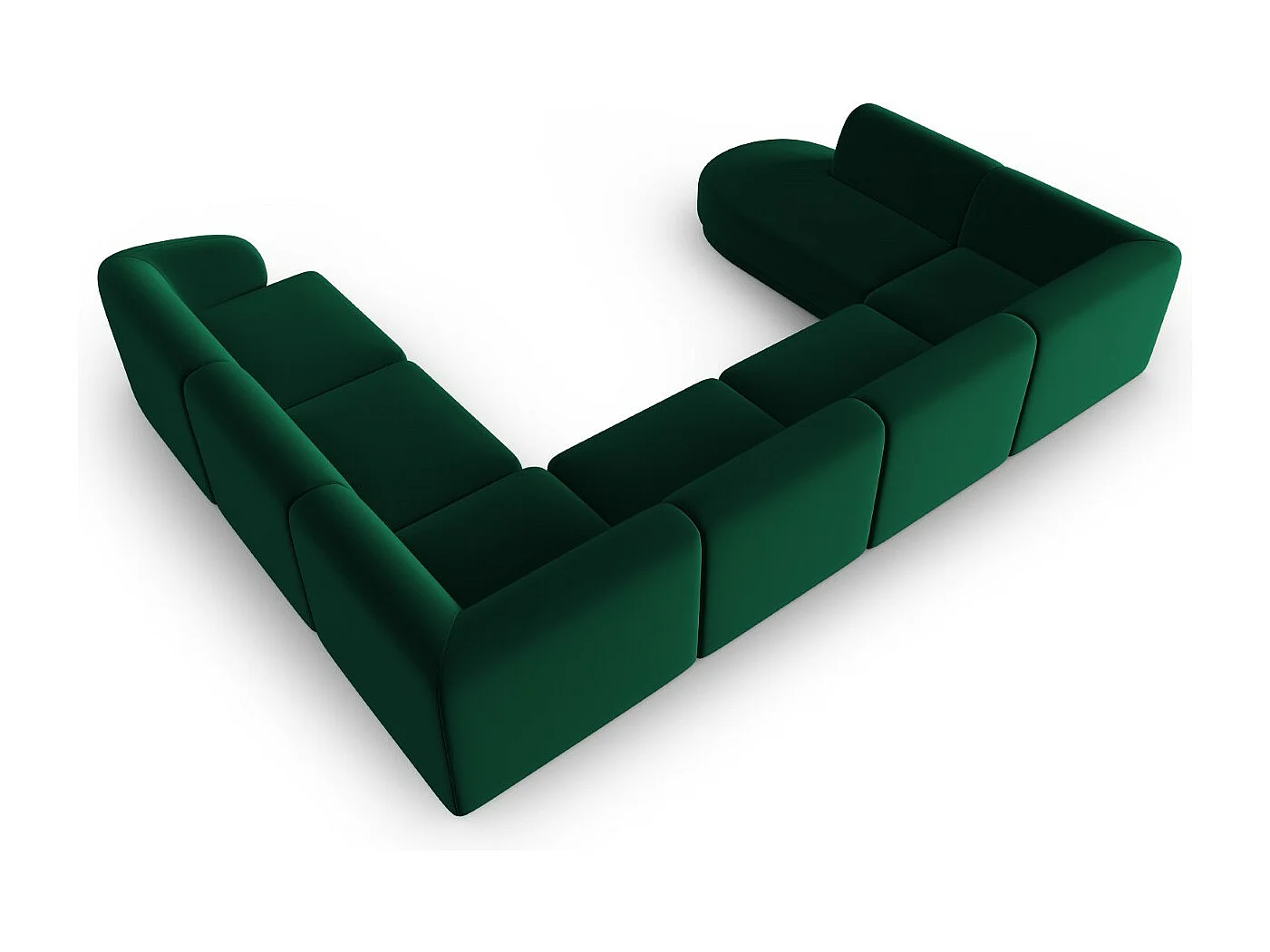 CXL by Christian Lacroix - Canapé d'angle droit panoramique modulable "Lionel" 8 places en velours vert bouteille - 342x323x74cm