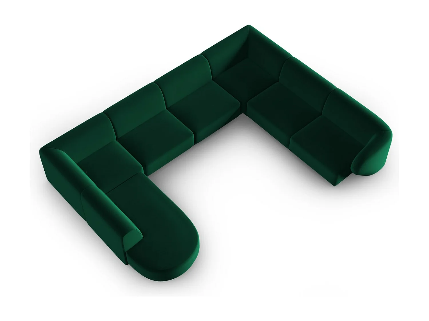 CXL by Christian Lacroix - Canapé d'angle droit panoramique modulable "Lionel" 8 places en velours vert bouteille - 342x323x74cm