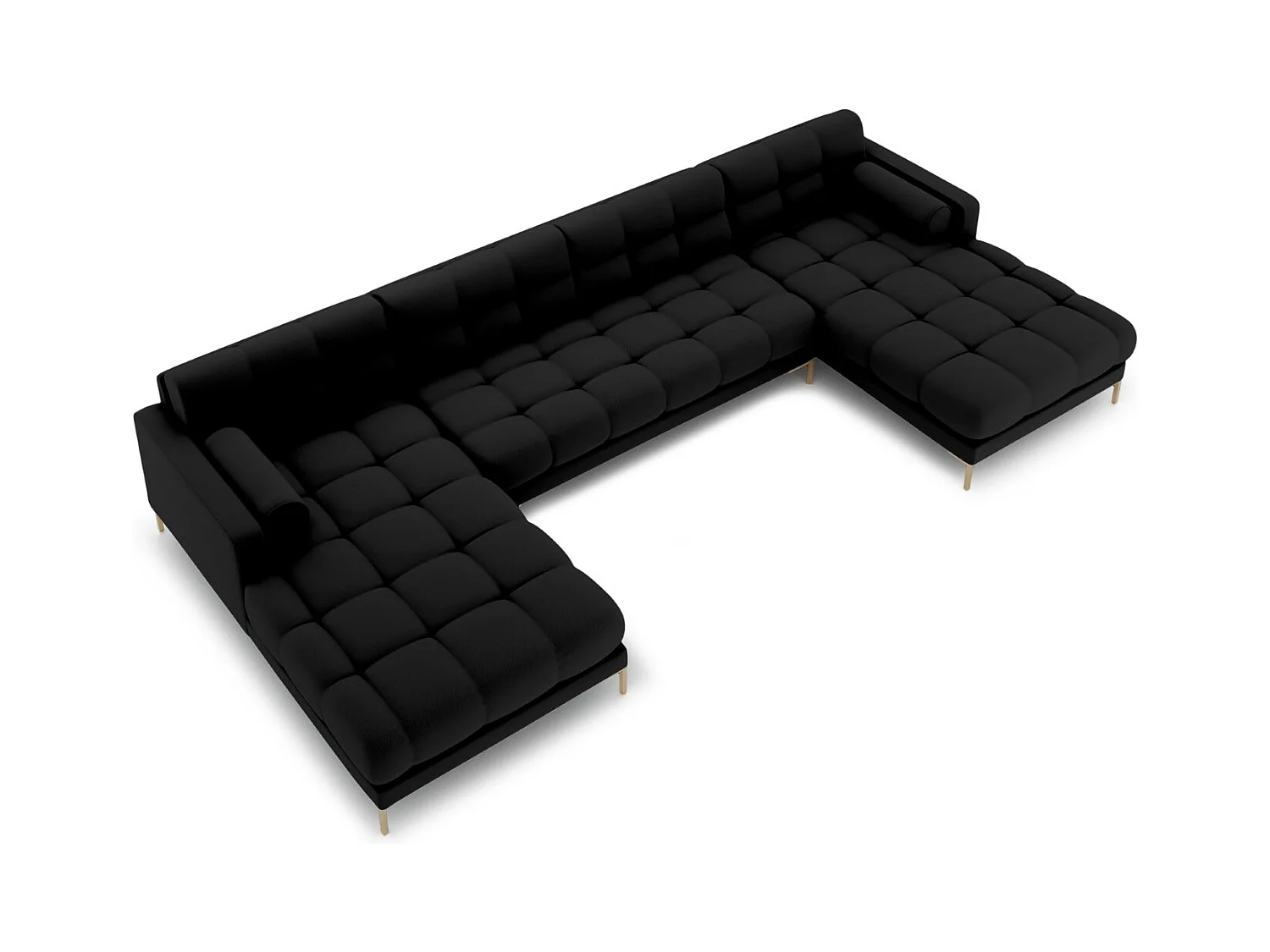 Cosmopolitan Design - Panoramische bank "Bali" 7 zitplaatsen, Structurele stof, Zwart - 383x185x75cm