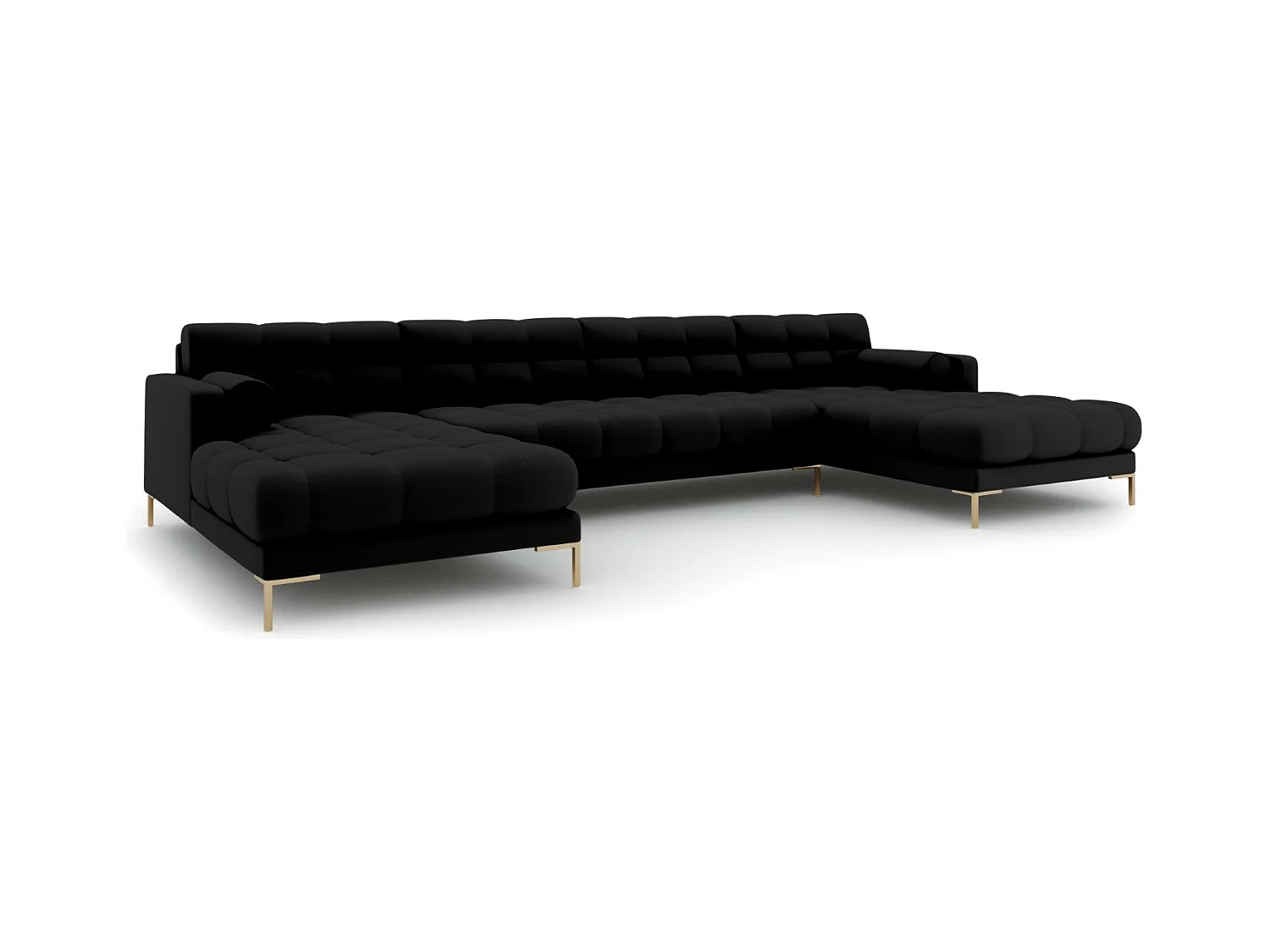 Cosmopolitan Design - Sofa panoramiczna, "Bali" 7 miejsc tkanina strukturalna, czarny - 383x185x75cm