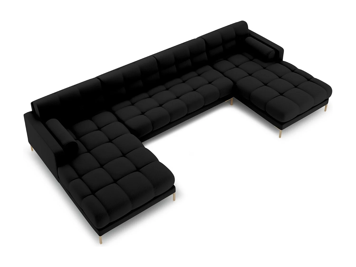 Cosmopolitan Design - Sofá panorâmico "Bali" 7 lugares em tecido estrutural preto - 383x185x75cm