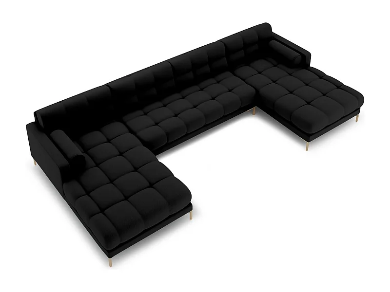 Cosmopolitan Design - Sofá panorâmico "Bali" 7 lugares em tecido estrutural preto - 383x185x75cm