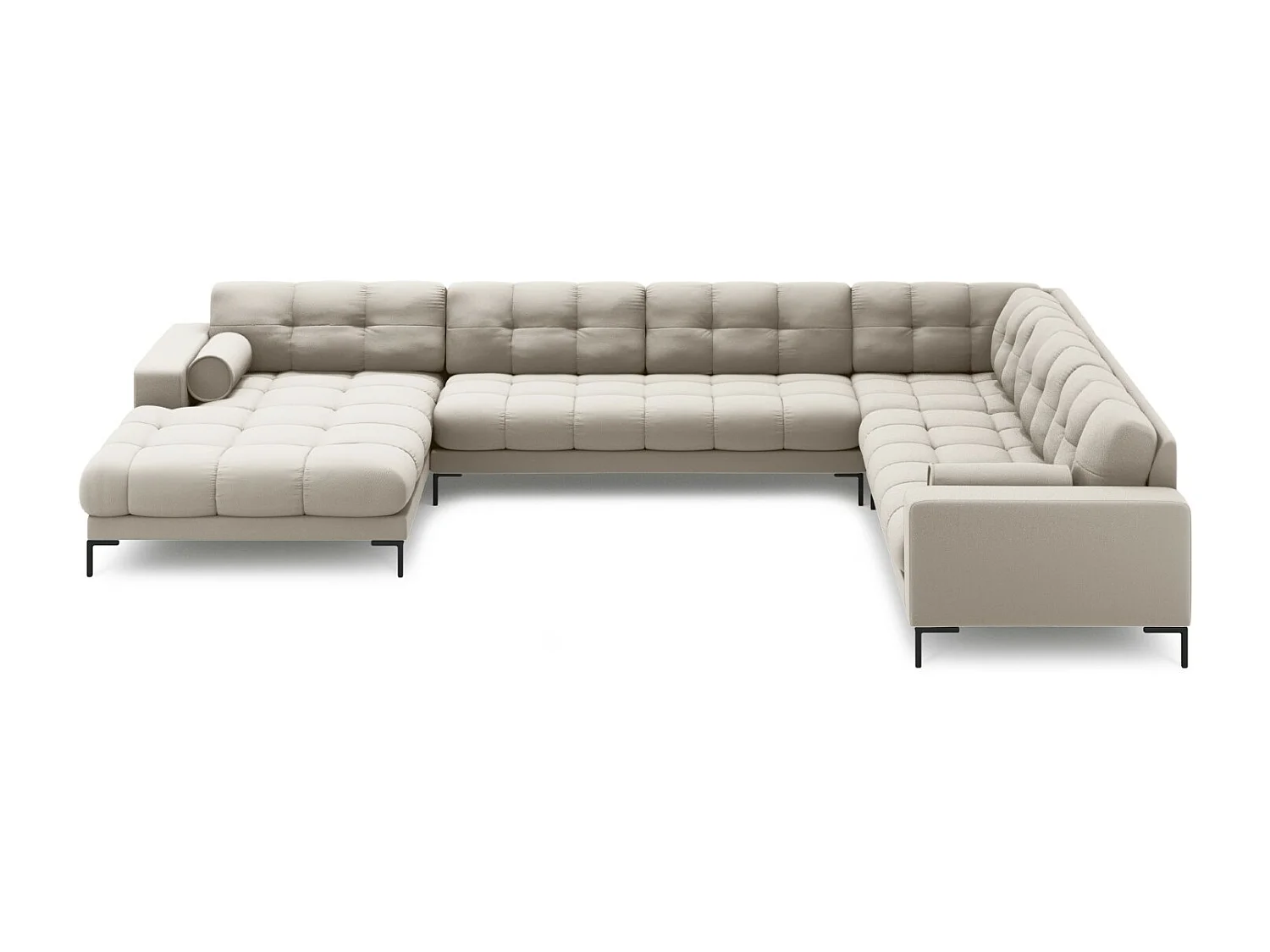 Cosmopolitan Design - Sofá esquinero panorámico derecho "Bali" 7 plazas de tejido estructural beige - 327x256x75cm