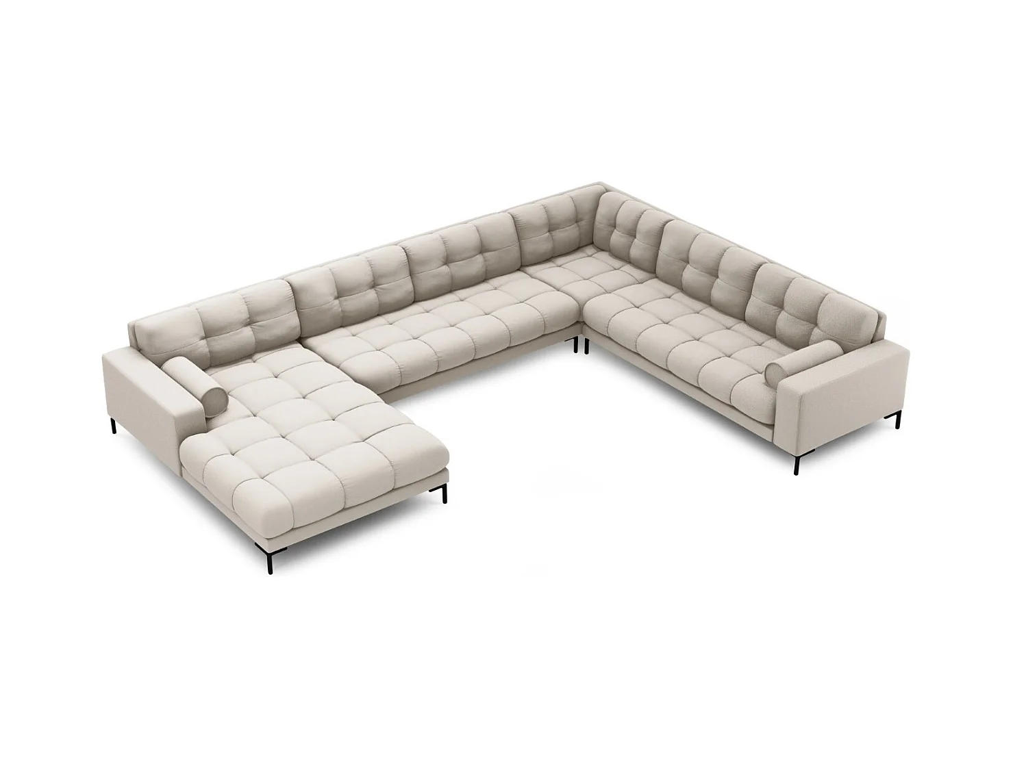Cosmopolitan Design - Panoramische hoekbank rechts "Bali" 7 zitplaatsen, Structurele stof, Beige - 327x256x75cm