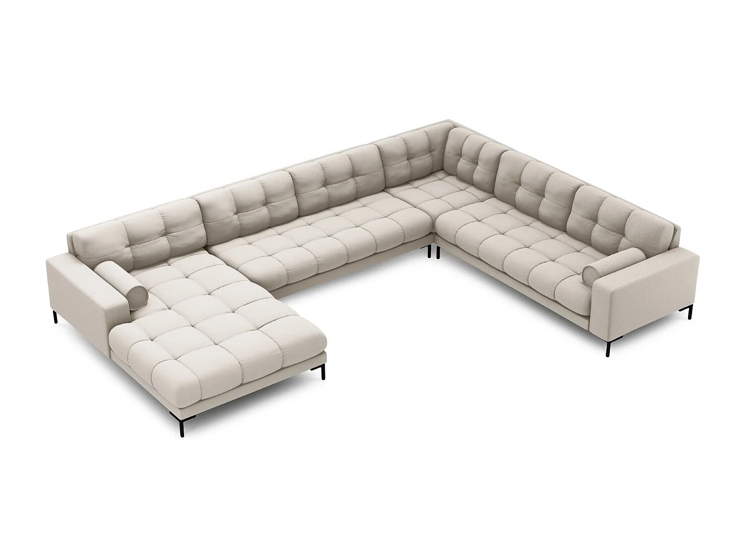 Cosmopolitan Design - Sofá de canto direito panorâmico "Bali" 7 lugares em tecido estrutural bege - 327x256x75cm