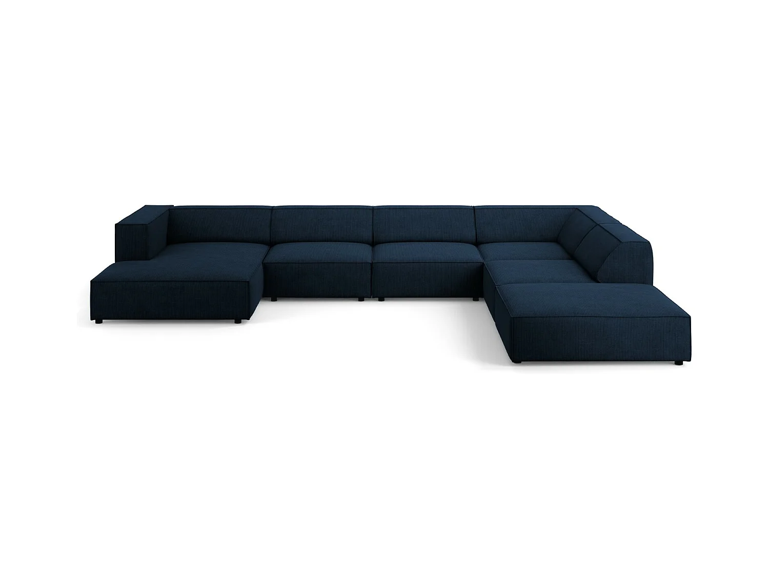 Cosmopolitan Design - Panoramische hoekbank rechts "Arendal" 7 zitplaatsen, Chenille met ribbeleffect, Koningsblauw - 364x262x70cm