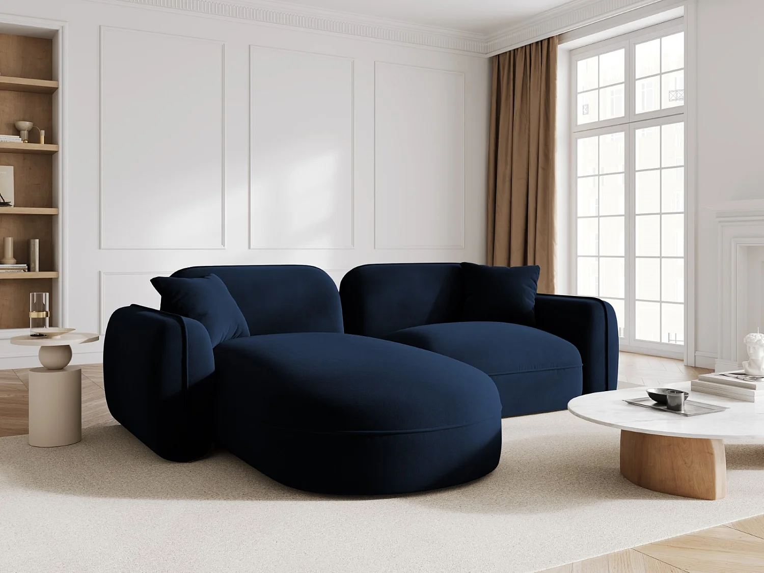 CXL by Christian Lacroix - Sofá esquinero modular izquierdo "Lucien" 3 plazas de terciopelo azul regio - 230x165x70cm