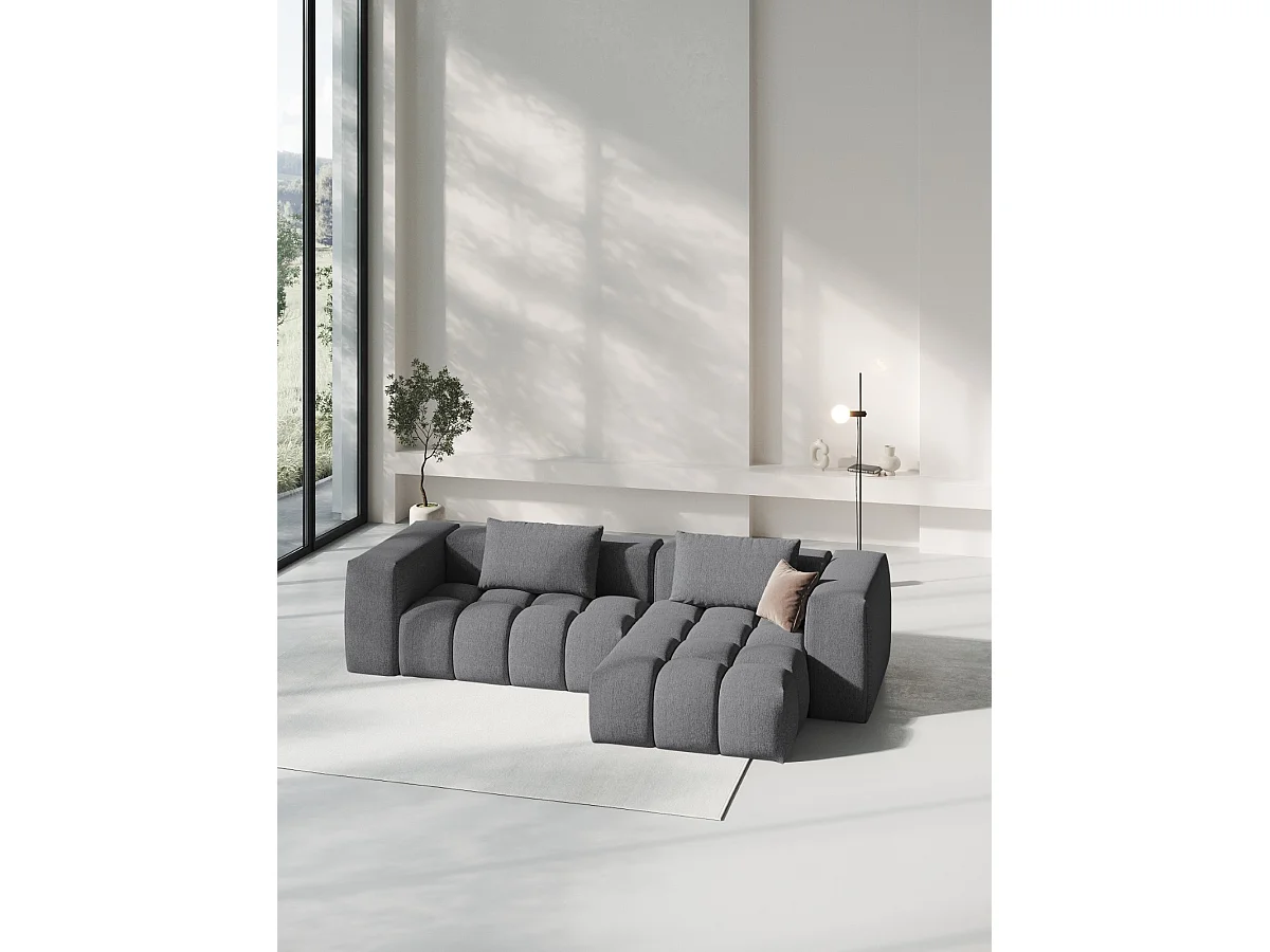 CXL by Christian Lacroix - Sofá modular de canto direito "Lorella" 3 lugares em tecido estrutural cinza - 260x145x70cm