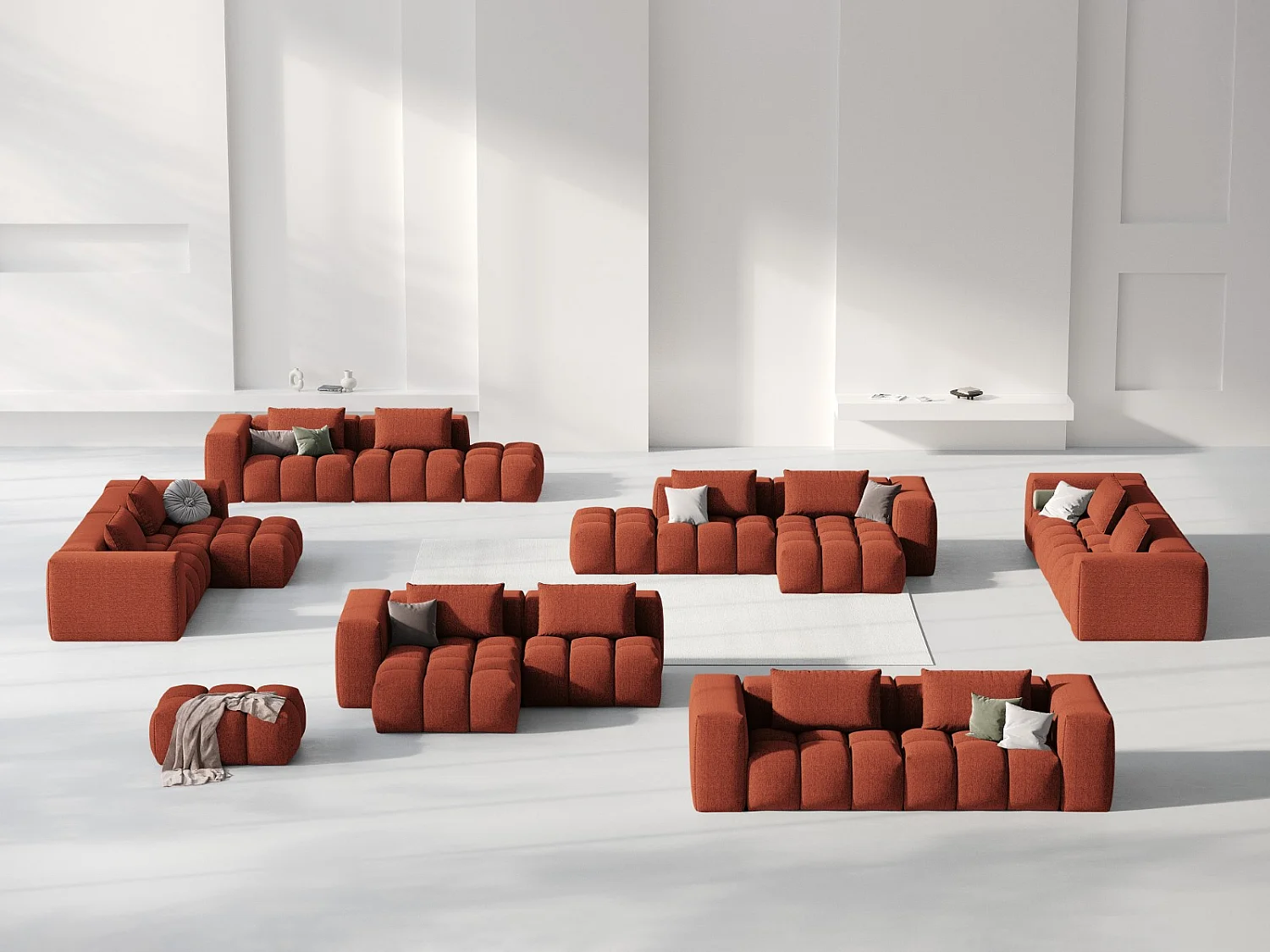 CXL by Christian Lacroix - Sofá modular de canto esquerdo "Lorella" 3 lugares em tecido estrutural coral - 205x145x70cm