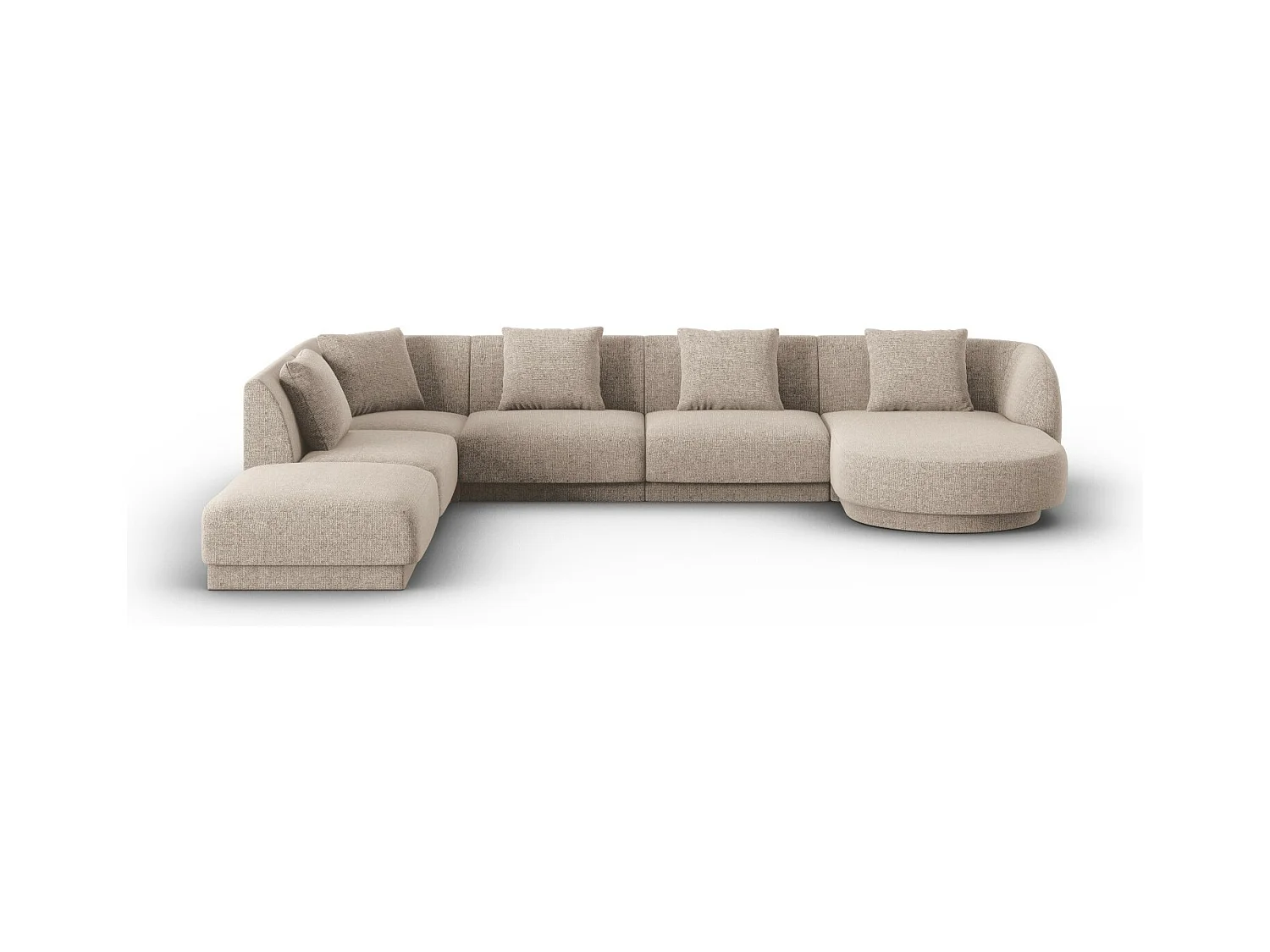 Cosmopolitan Design - Panoramische hoekbank links "Tulum" 6 zitplaatsen, Chenille, Beige - 330x255x70cm