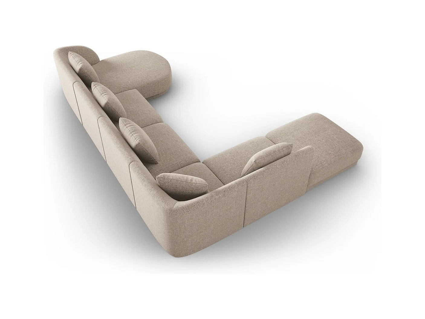 Cosmopolitan Design - Sofá de canto panorâmico à esquerda "Tulum" 6 lugares em tecido chenille bege - 330x255x70cm