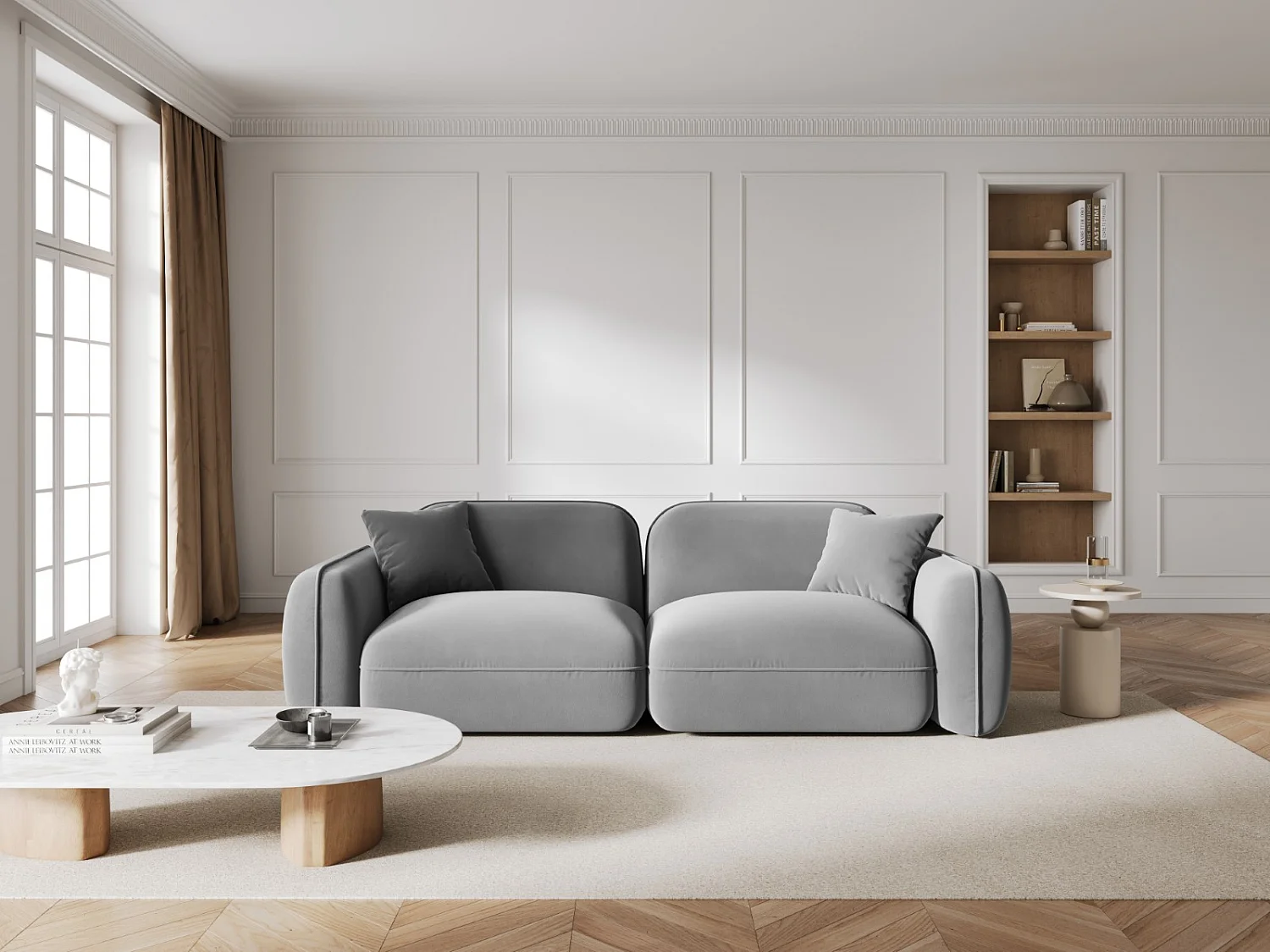 CXL by Christian Lacroix - Sofá modular "Lucien" 3 plazas de terciopelo gris claro - 230x90x70cm