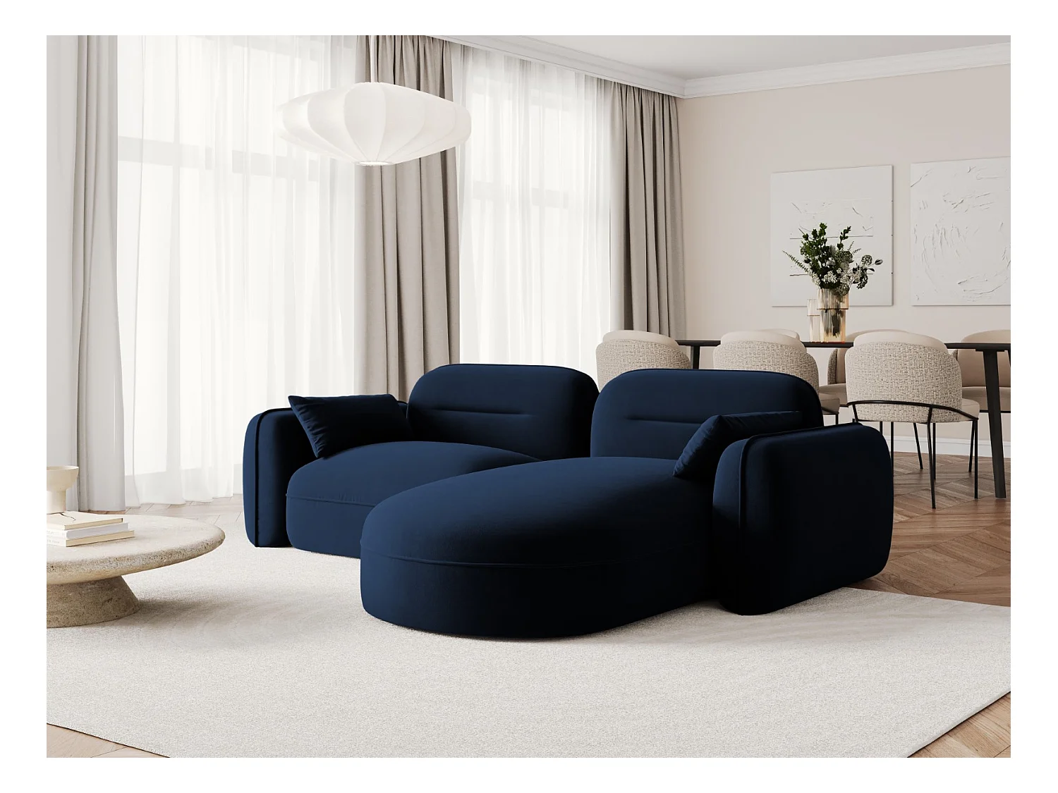 Cosmopolitan Design - Canapé d'angle droit modulable "Sydney" 3 places en velours bleu roi - 230x165x70cm