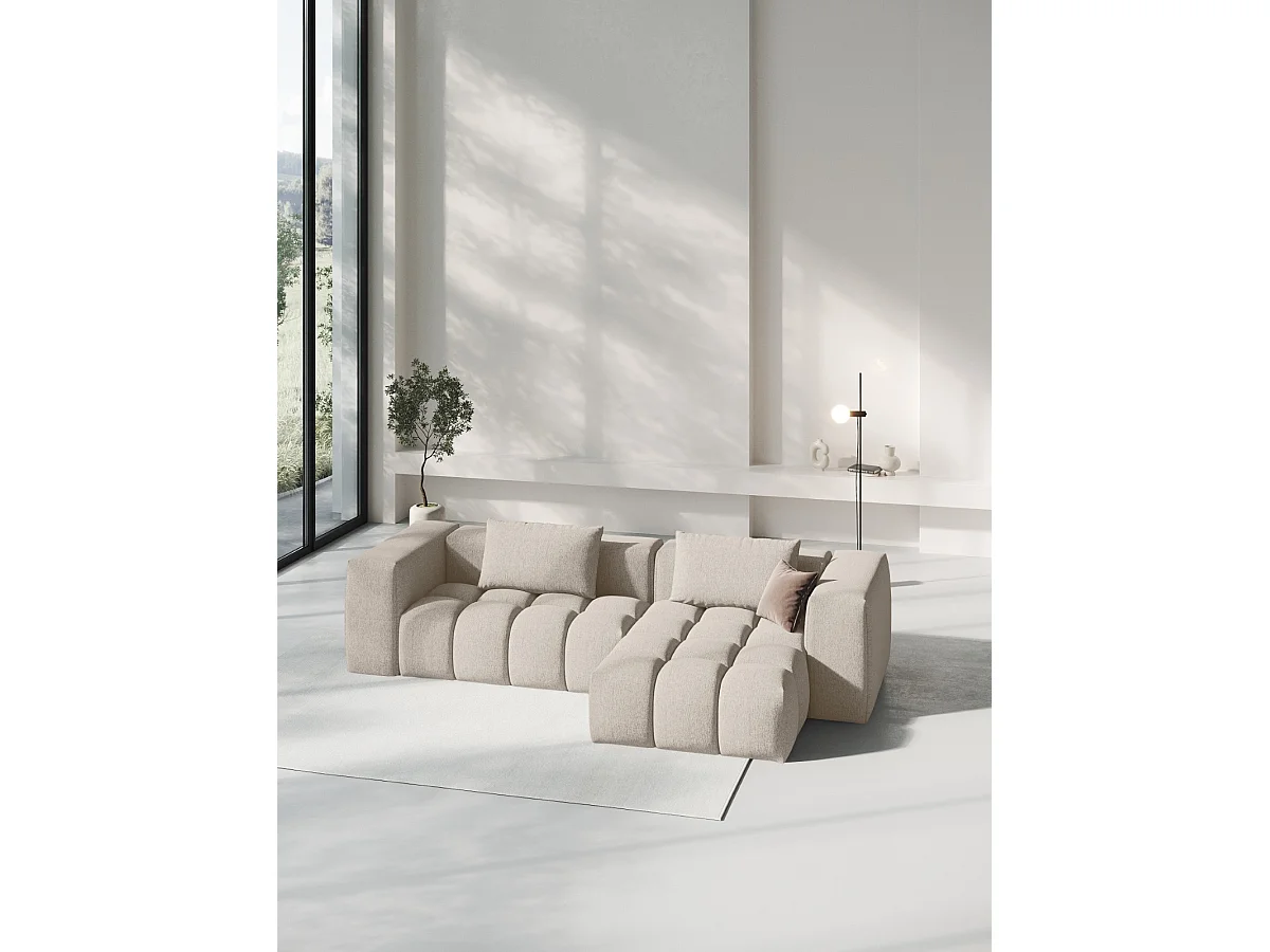 CXL by Christian Lacroix - Sofá modular de canto direito "Lorella" 3 lugares em tecido estrutural areia - 260x145x70cm