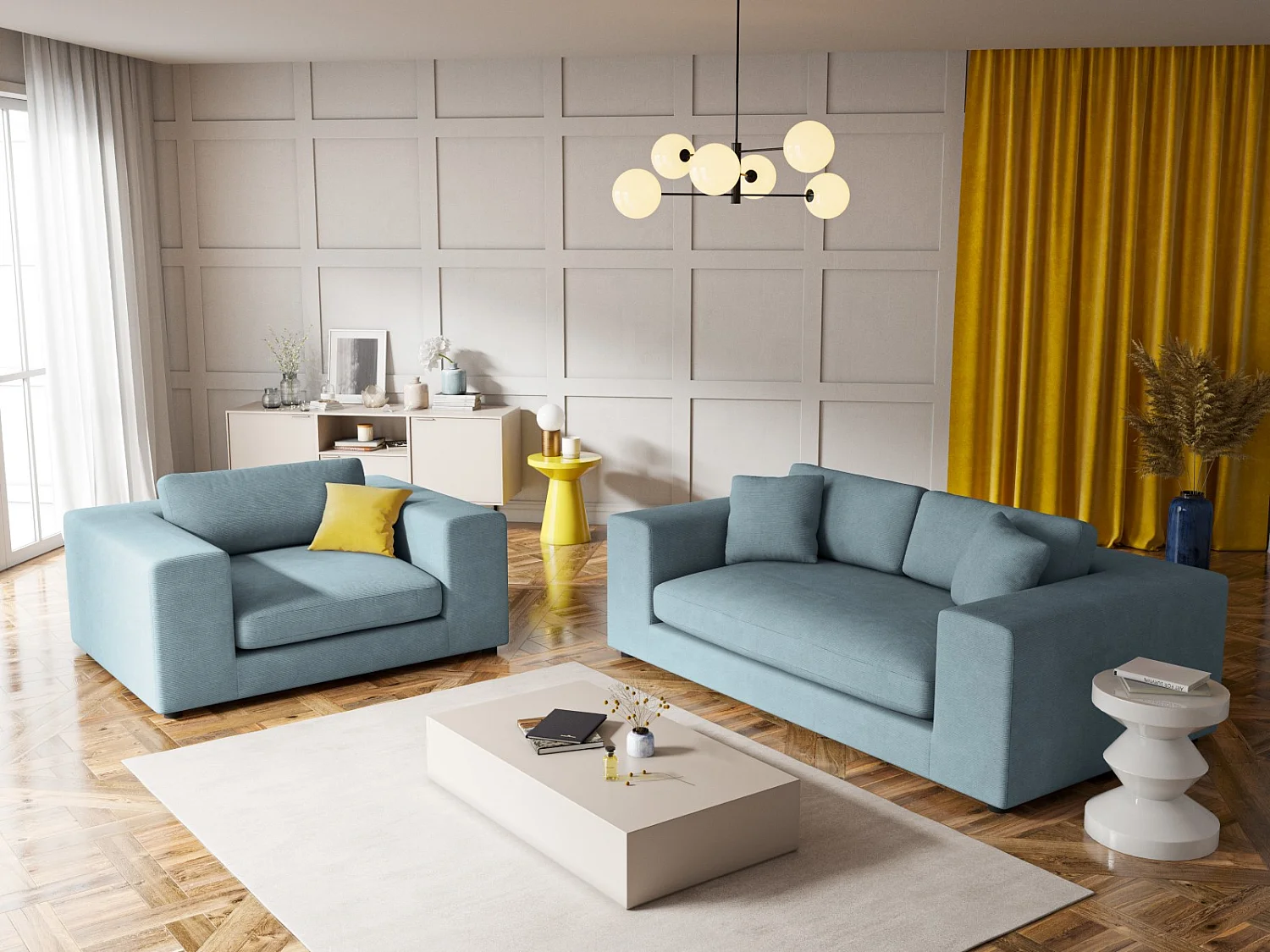 CXL by Christian Lacroix - Sofa, "Tendance" 1,5 miejsca sztruks, niebieski jasny - 156x122x72cm