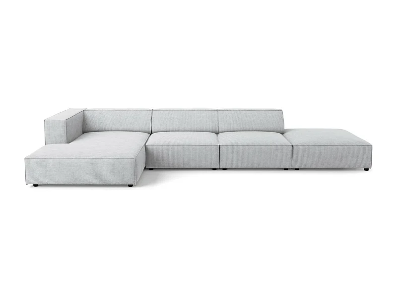 Cosmopolitan Design - Divano angolare sinistro "Arendal" 5 posti in ciniglia con effetto a coste grigio chiaro - 341x166x70cm