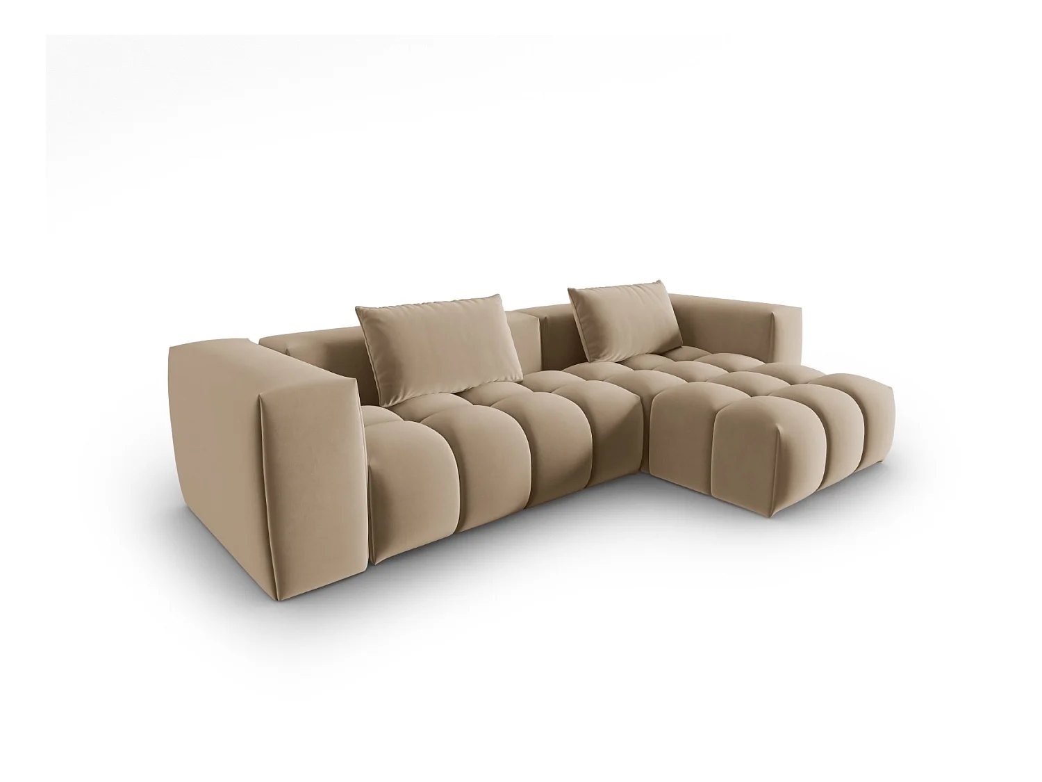 CXL by Christian Lacroix - Canapé d'angle droit modulable "Lorella" 3 places en velours le sable - 260x145x70cm