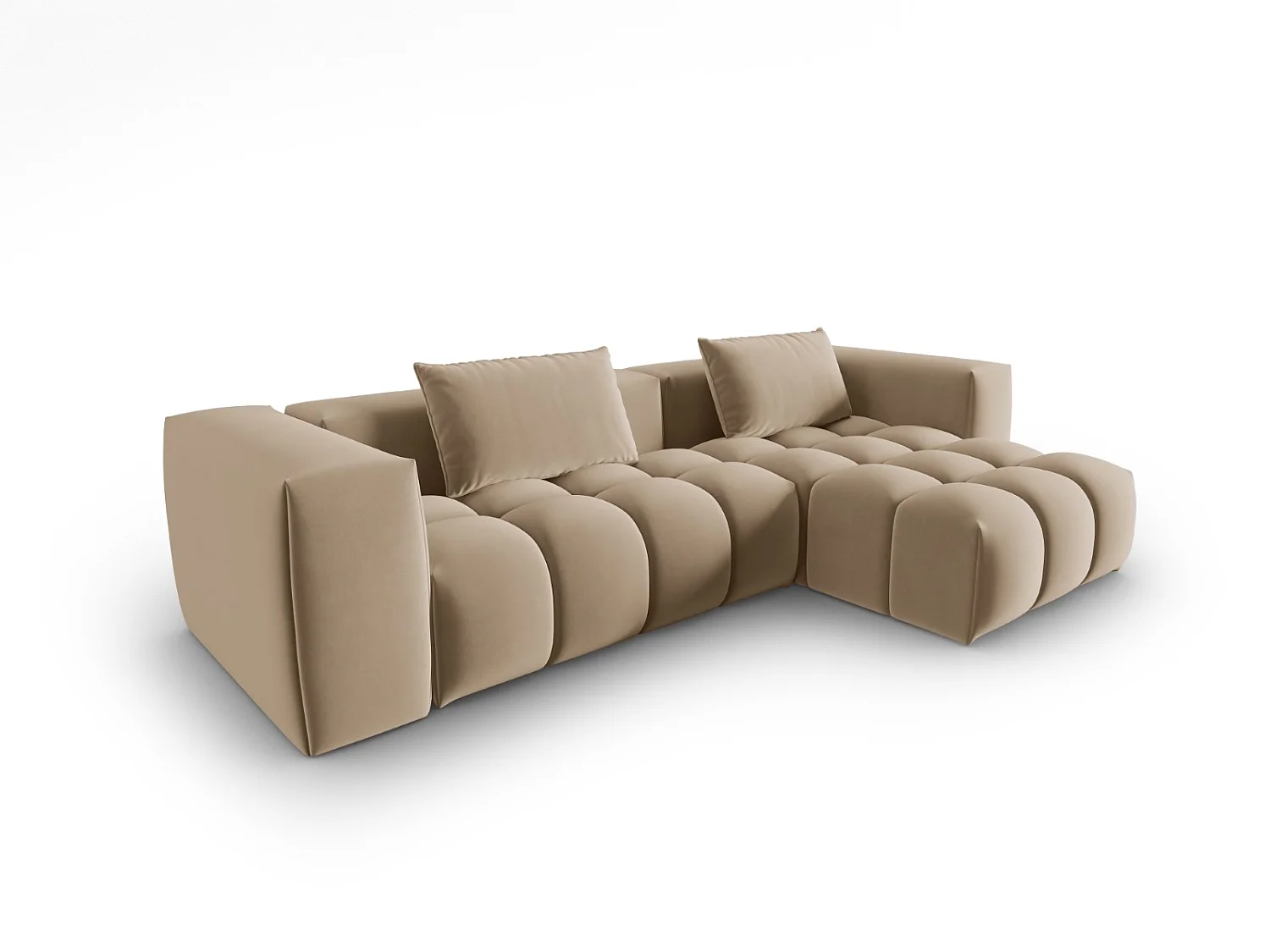 CXL by Christian Lacroix - Sofá modular de canto direito "Lorella" 3 lugares em veludo areia - 260x145x70cm