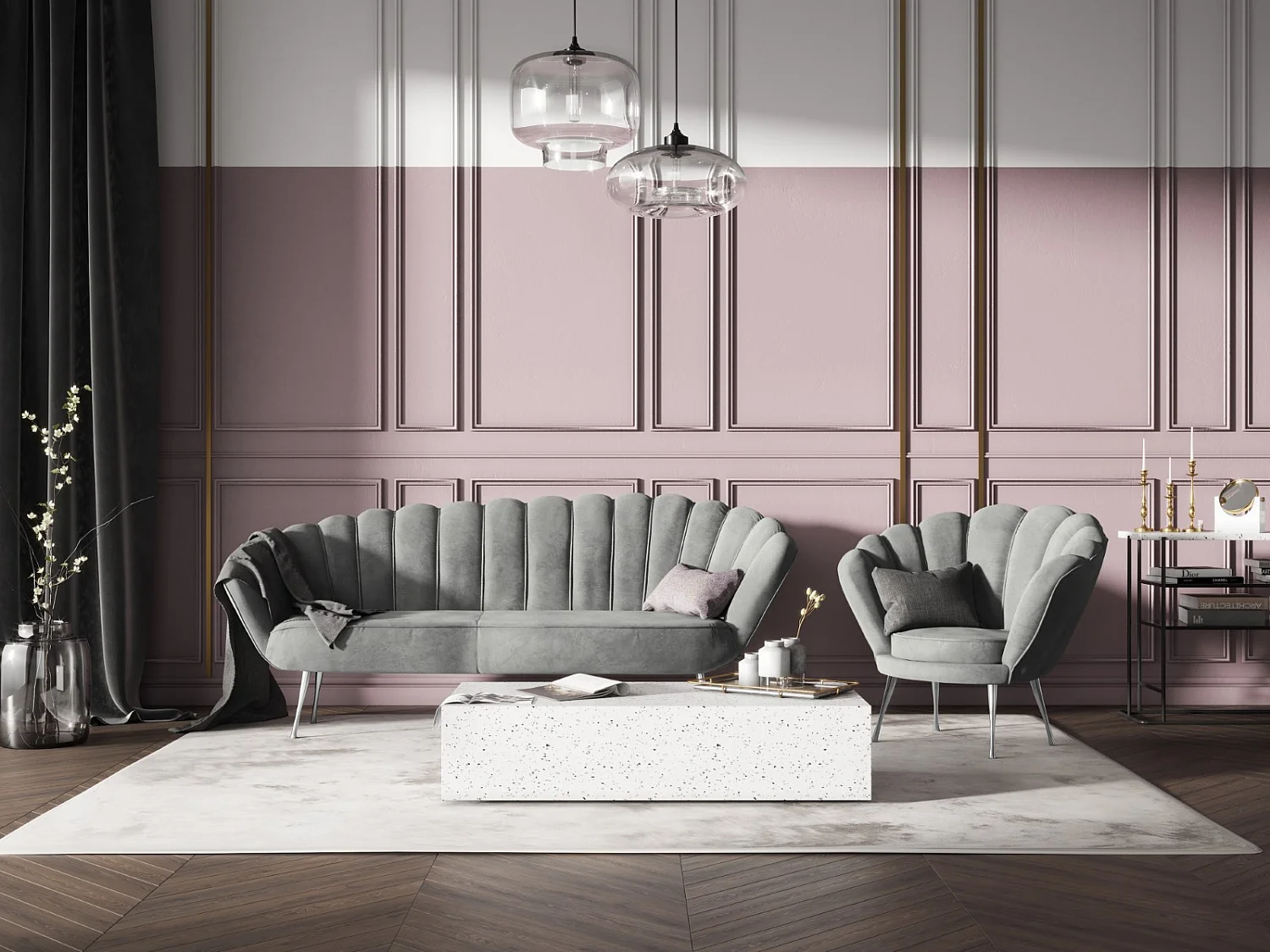 Cosmopolitan Design - Canapé "Kingston" 3 places en velours gris foncé - 224x95x85cm