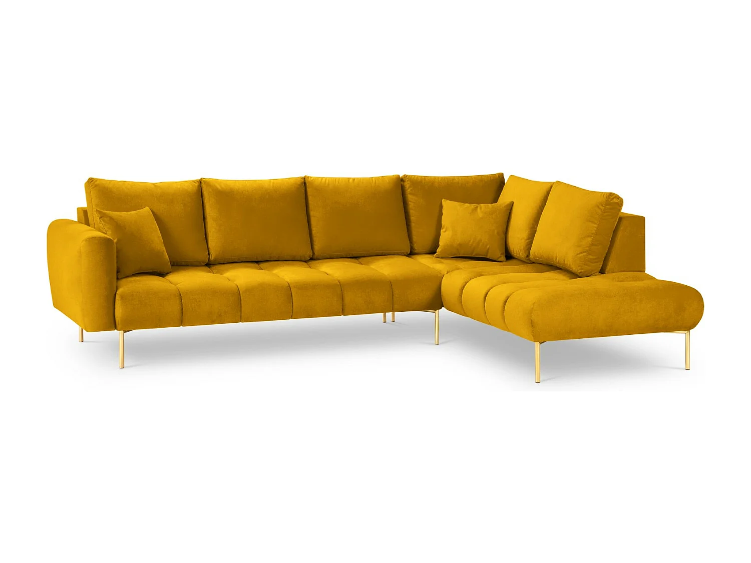 Cosmopolitan Design - Sofá esquinero derecho "Hastings" 5 plazas de terciopelo amarillo - 301x216x75cm