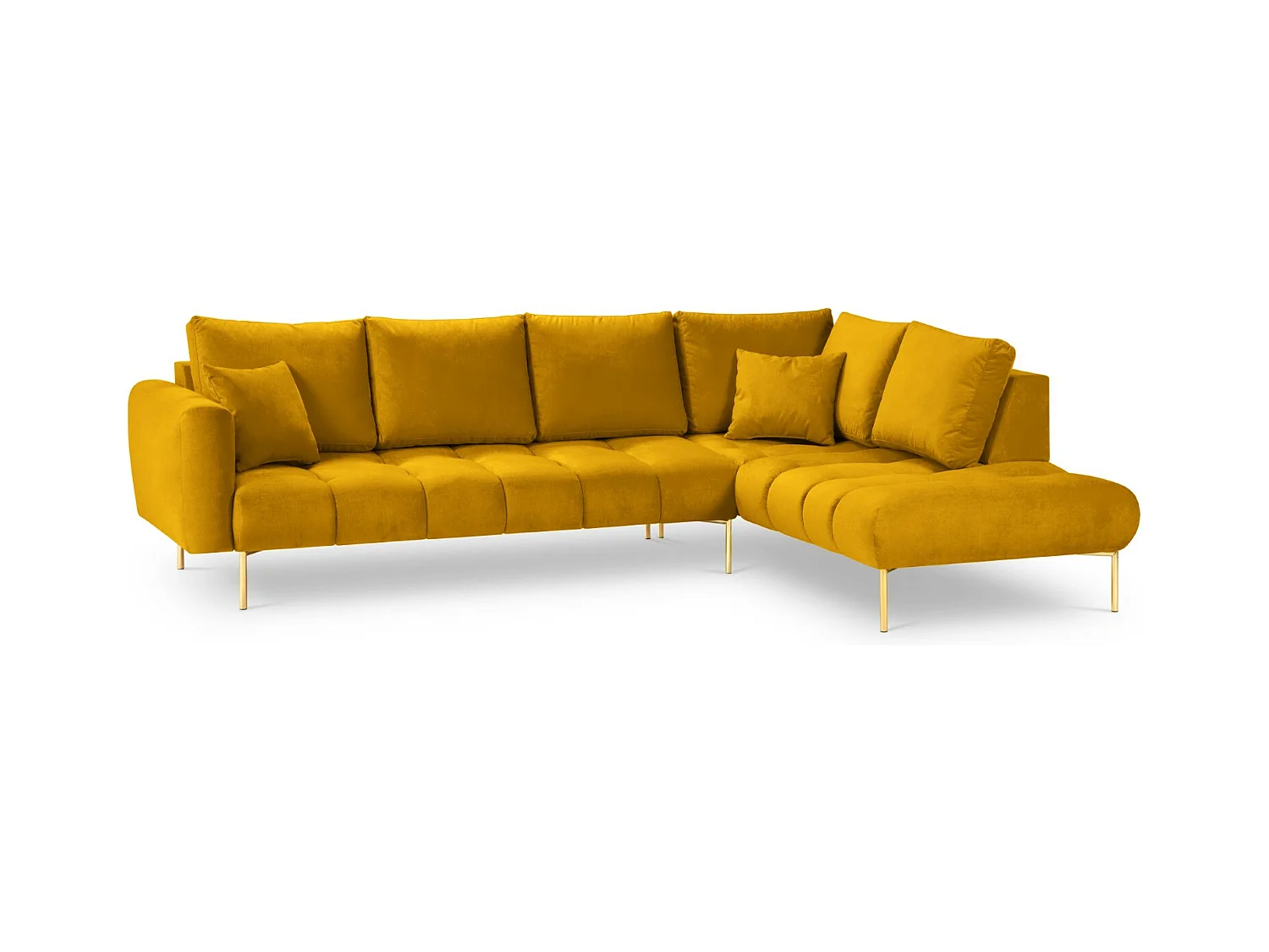 Cosmopolitan Design - Canapé d'angle droit "Hastings" 5 places en velours jaune - 301x216x75cm