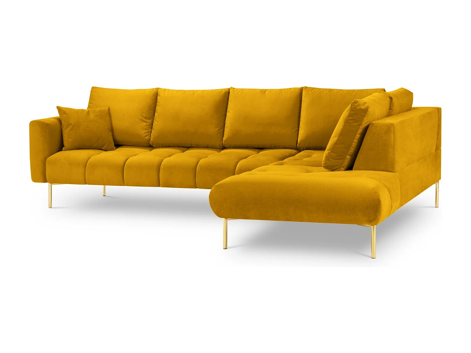 Cosmopolitan Design - Sofá de canto direito "Hastings" 5 lugares em veludo amarelo - 301x216x75cm