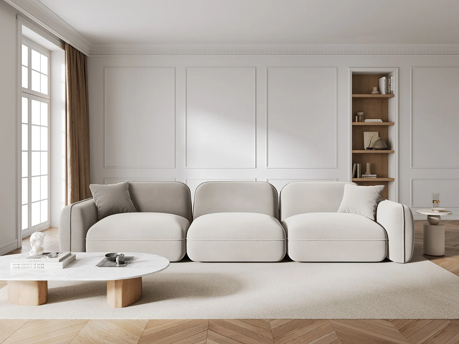 CXL by Christian Lacroix - Modulaire bank "Lucien" 4 zitplaatsen, Flueel, Lichtbeige - 320x90x70cm