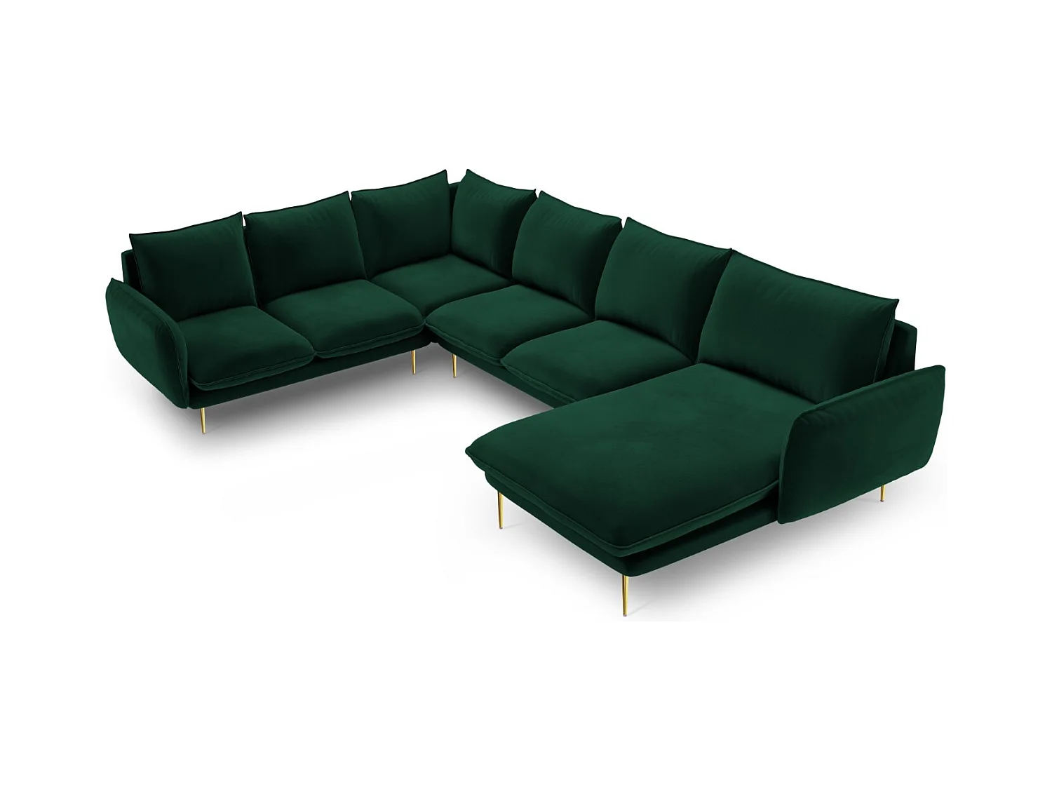 Cosmopolitan Design - Canapé d'angle gauche panoramique "Vienna" 7 places en velours vert bouteille - 330x235x95cm