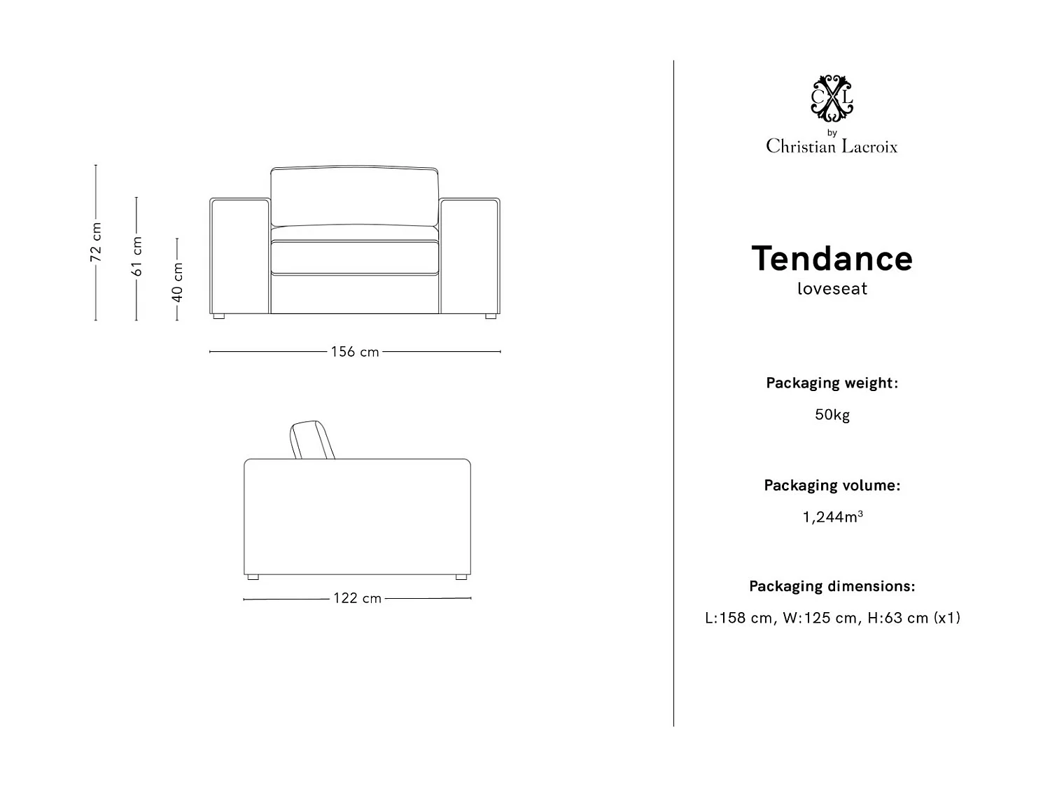 CXL by Christian Lacroix - Sofá "Tendance" 1,5 lugares em tecido estrutural branco - 156x122x72cm