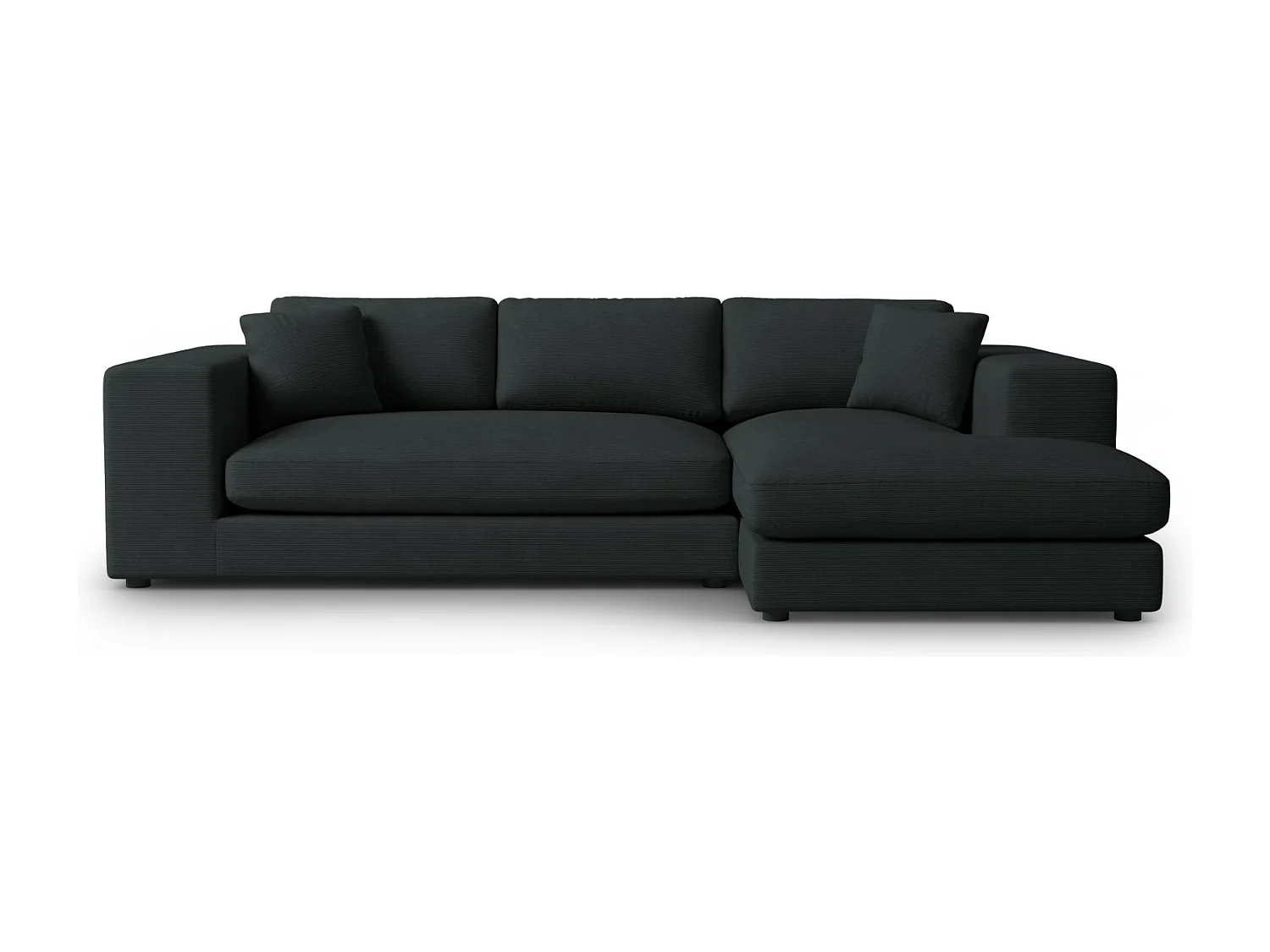 CXL by Christian Lacroix - Sofá de canto direito "Tendance" 5 lugares em veludo cotelê preto - 282x174x72cm