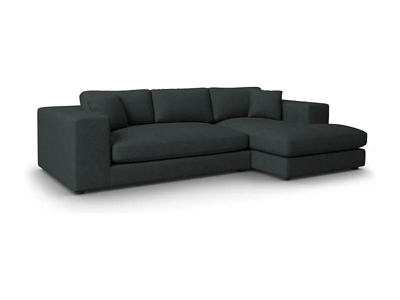 CXL by Christian Lacroix - Sofá de canto direito "Tendance" 5 lugares em veludo cotelê preto - 282x174x72cm