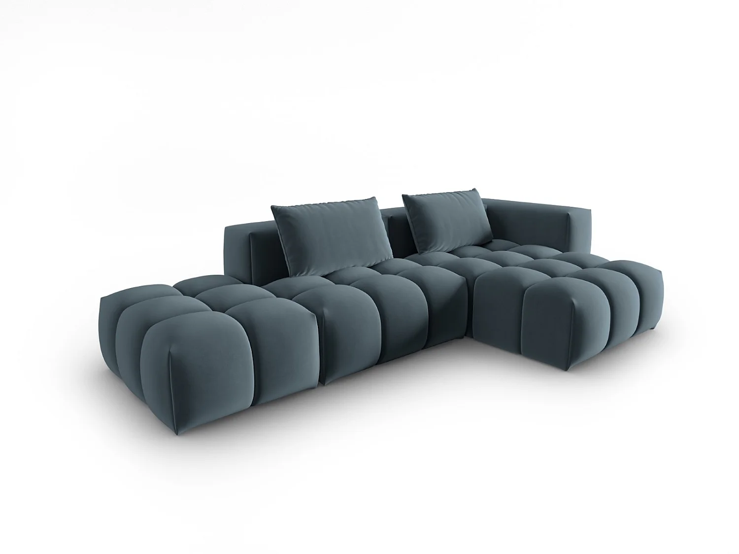 CXL by Christian Lacroix - Canapé d'angle droit modulable "Lorella" 4 places en velours bleu pastel - 265x145x70cm