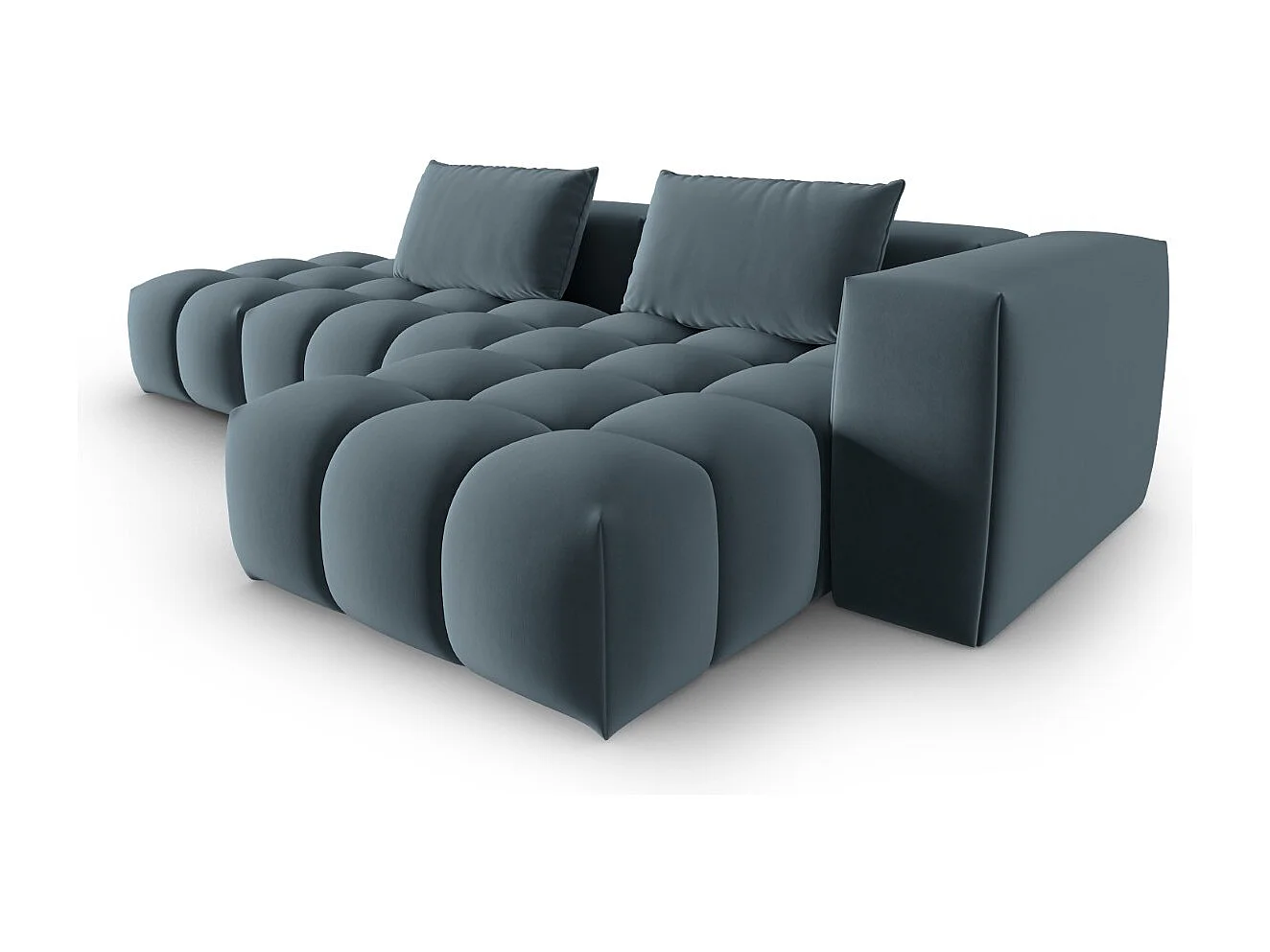 CXL by Christian Lacroix - Canapé d'angle droit modulable "Lorella" 4 places en velours bleu pastel - 265x145x70cm