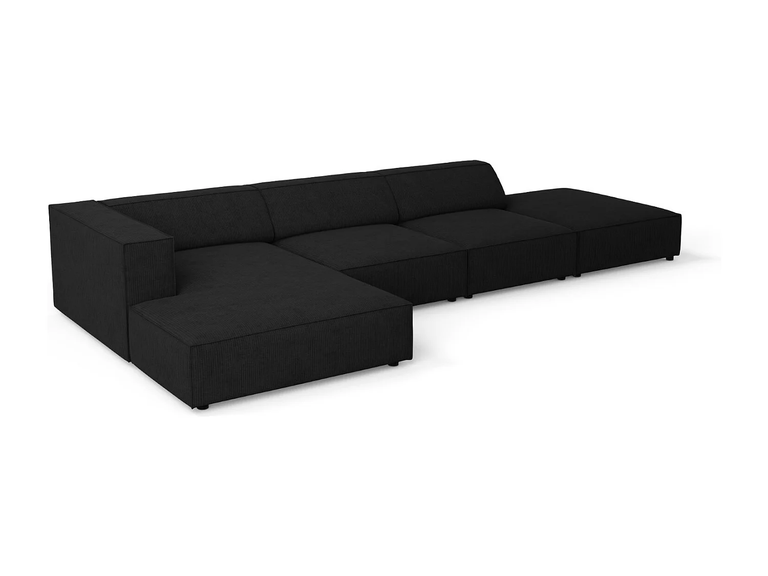 Cosmopolitan Design - Narożnik lewy, "Arendal" 5 miejsc szenil z efektem prążkowania, czarny - 341x166x70cm