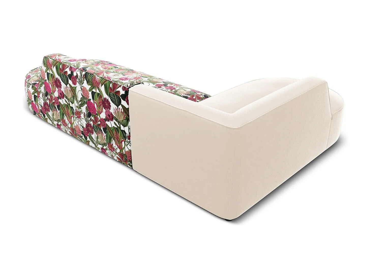CXL by Christian Lacroix - Canapé d'angle gauche "Charles" 4 places en velours motif de rose de jardin,beige - 273x180x69cm
