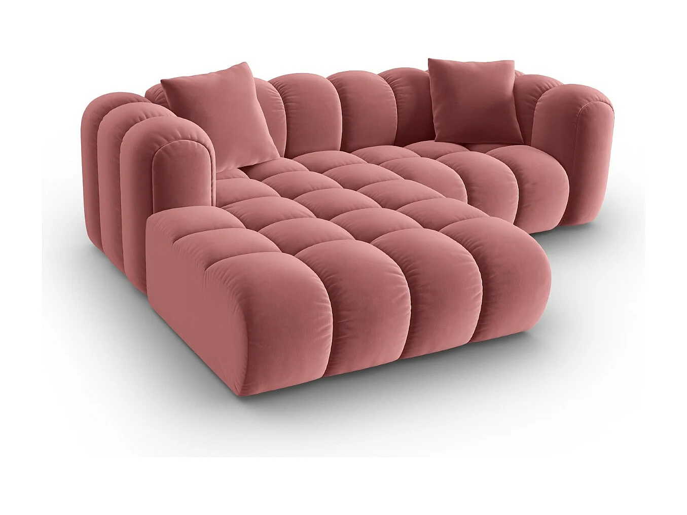 CXL by Christian Lacroix - Canapé d'angle gauche modulable "Clotilde" 3 places en velours saumon - 187x190x70cm