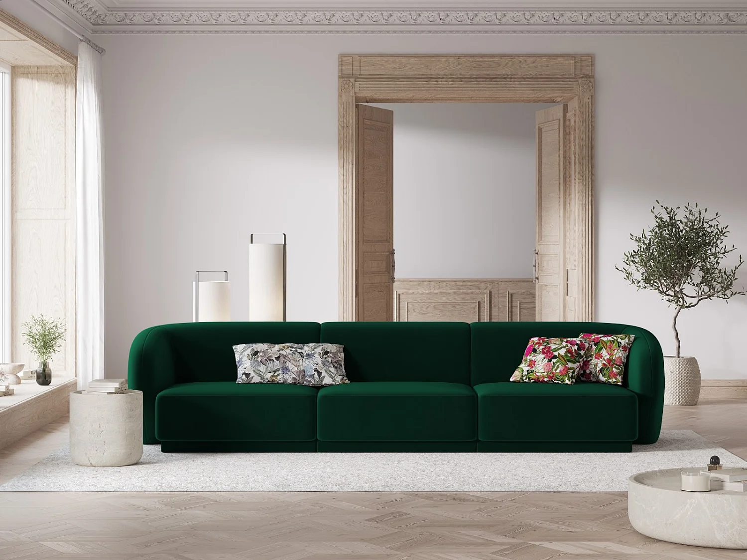 CXL by Christian Lacroix - Canapé modulable "Lionel" 3 places en velours bleu roi - 266x93x74cm