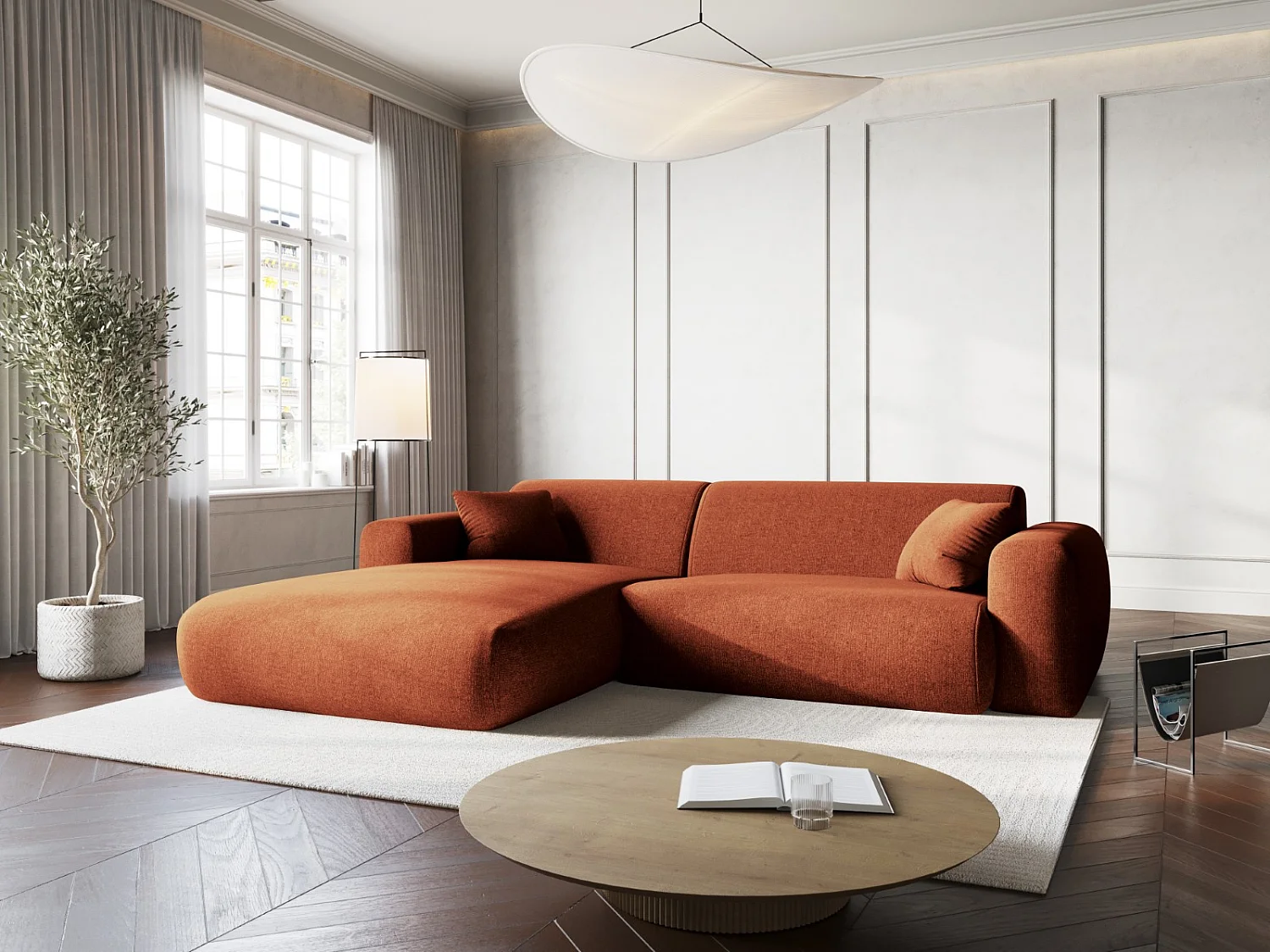 Cosmopolitan Design - Canapé d'angle gauche "Nolio" 4 places en chenille terracotta - 235x170x72cm
