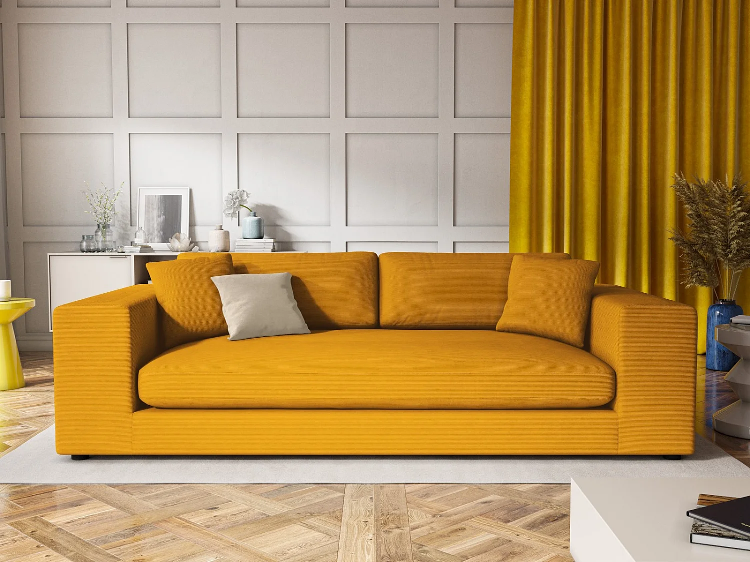 CXL by Christian Lacroix - Sofá "Tendance" 4 lugares em veludo cotelê amarelo - 262x122x72cm